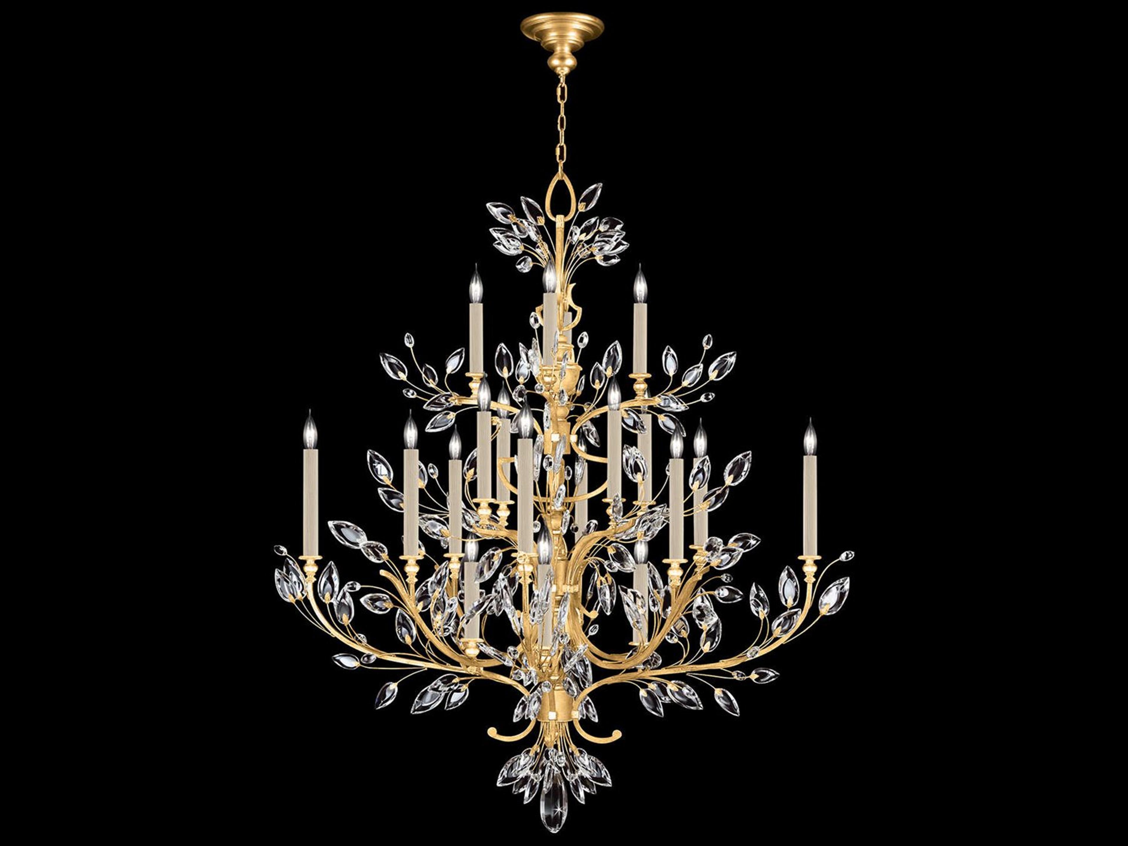 Fine Art Handcrafted Lighting Crystal Laurel 20-Light Gold Leaf Candelabra Chandelier