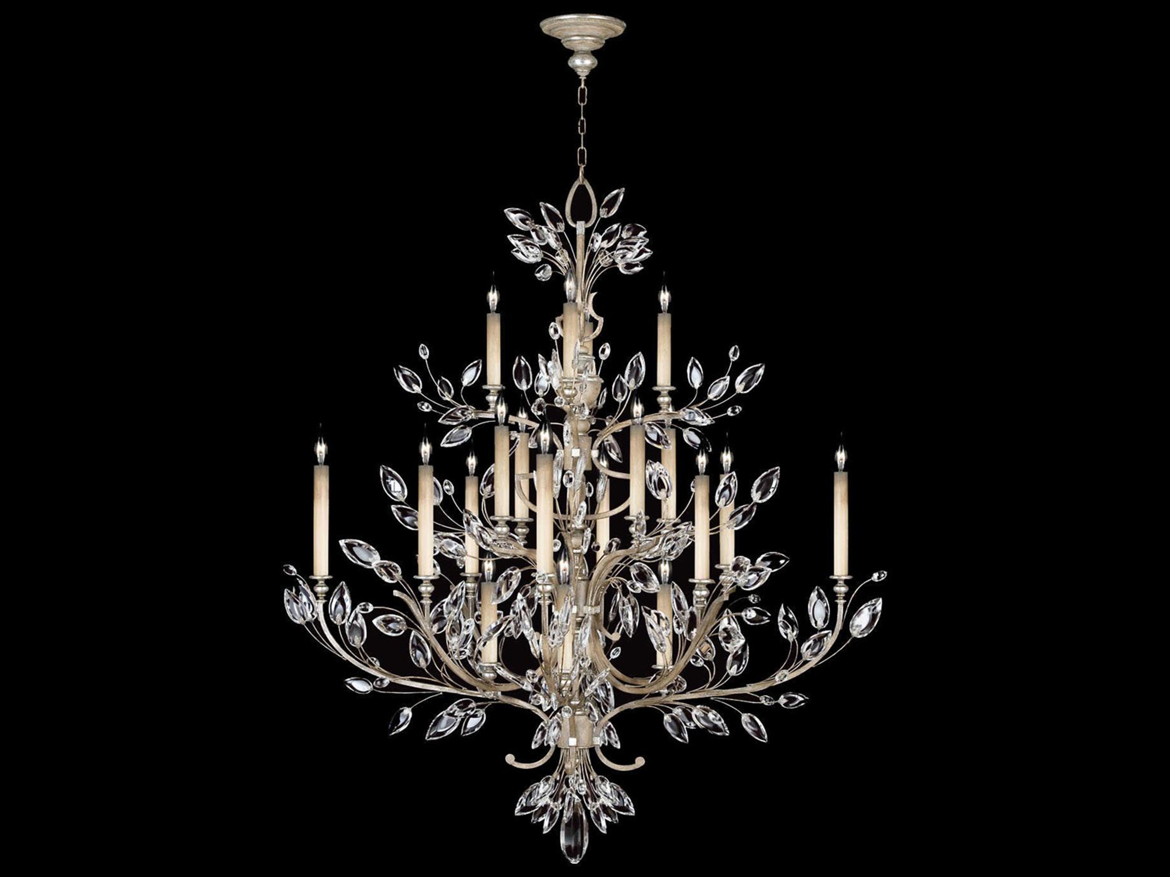 Fine Art Handcrafted Lighting Crystal Laurel 20-Light Silver Candelabra Chandelier