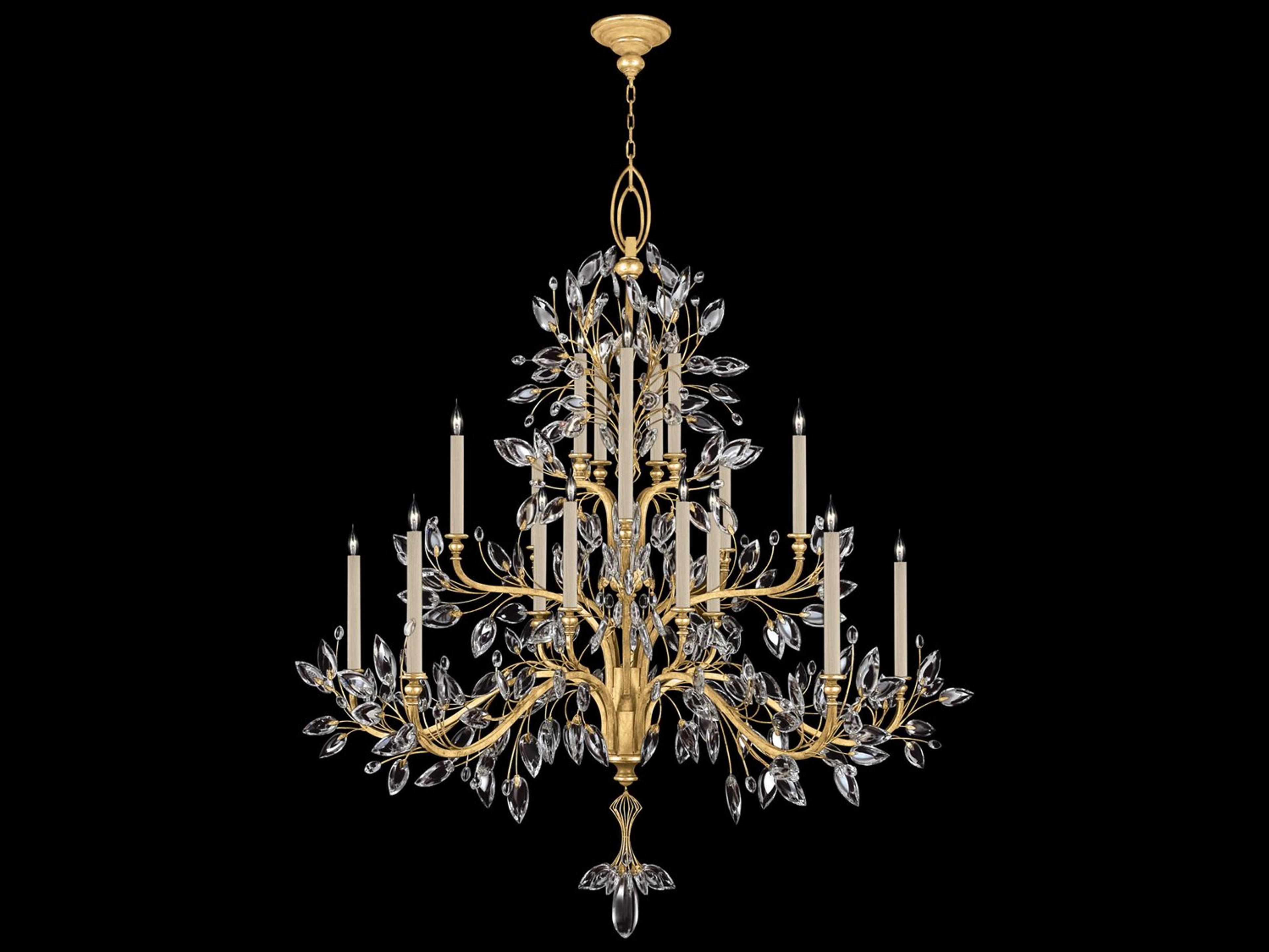 Fine Art Handcrafted Lighting Crystal Laurel 20-Light Gold Leaf Candelabra Chandelier