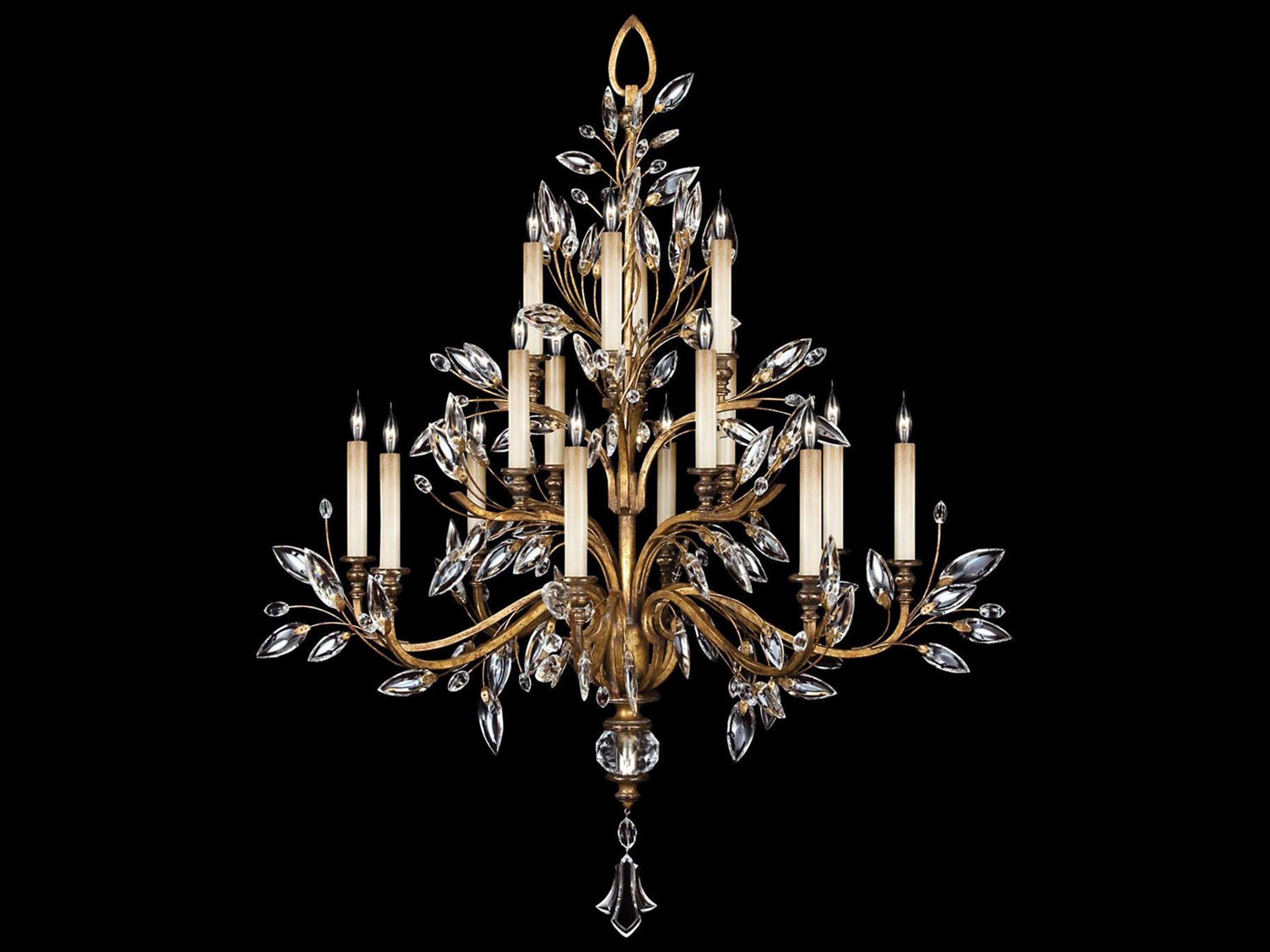 Fine Art Handcrafted Lighting Crystal Laurel 16-Light Gold Candelabra Chandelier