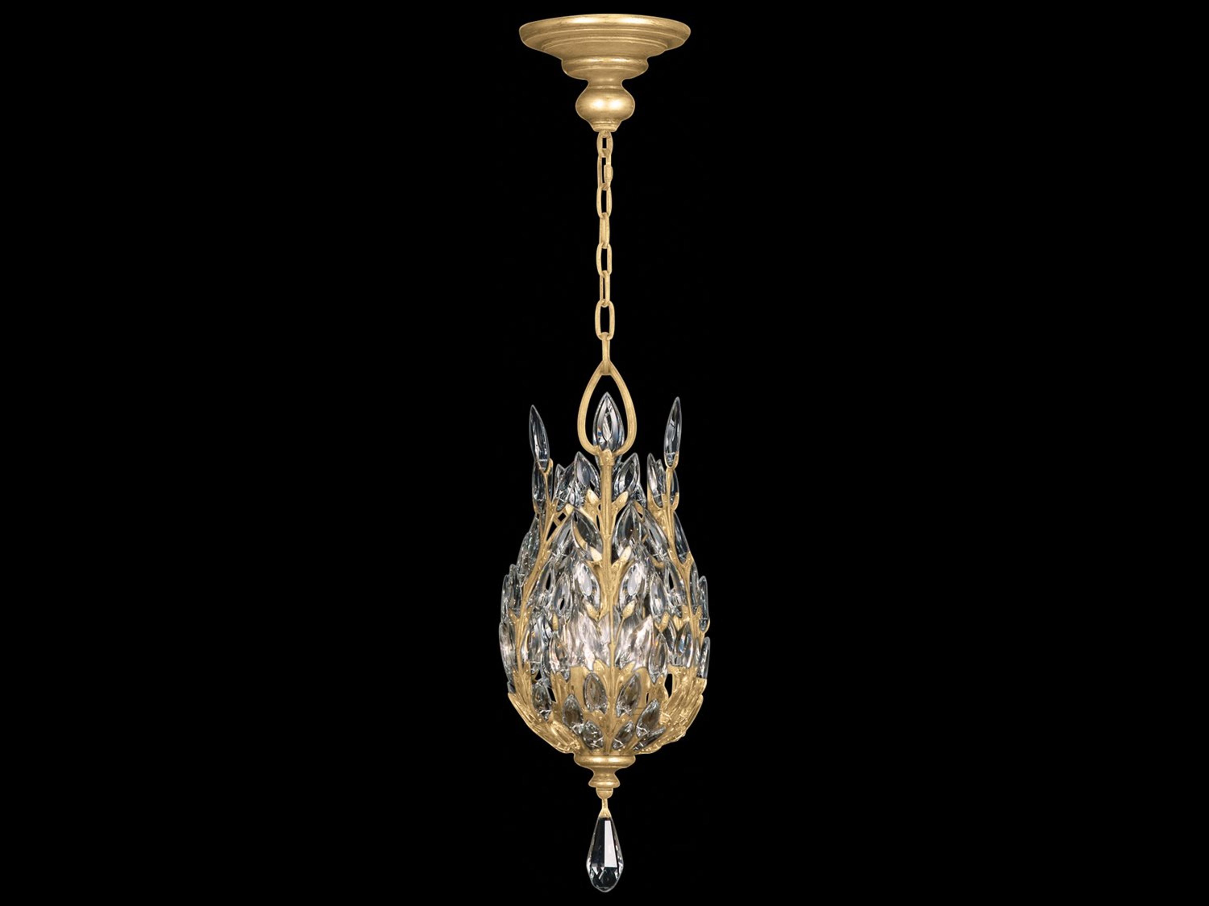 Fine Art Handcrafted Lighting Crystal Laurel 3-Light Gold Leaf Mini Pendant