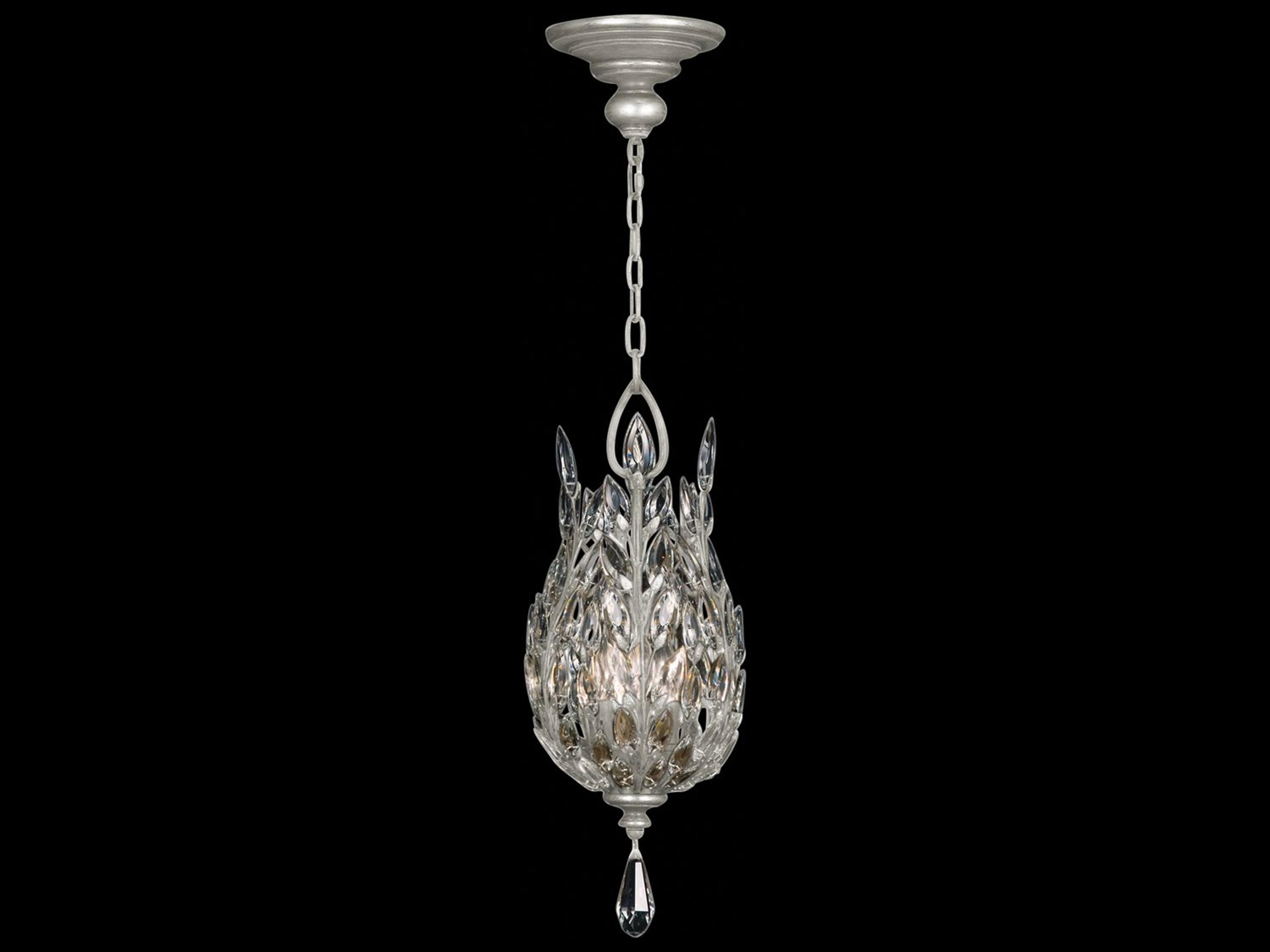Fine Art Handcrafted Lighting Crystal Laurel 3-Light Silver Leaf Bowl Mini Pendant