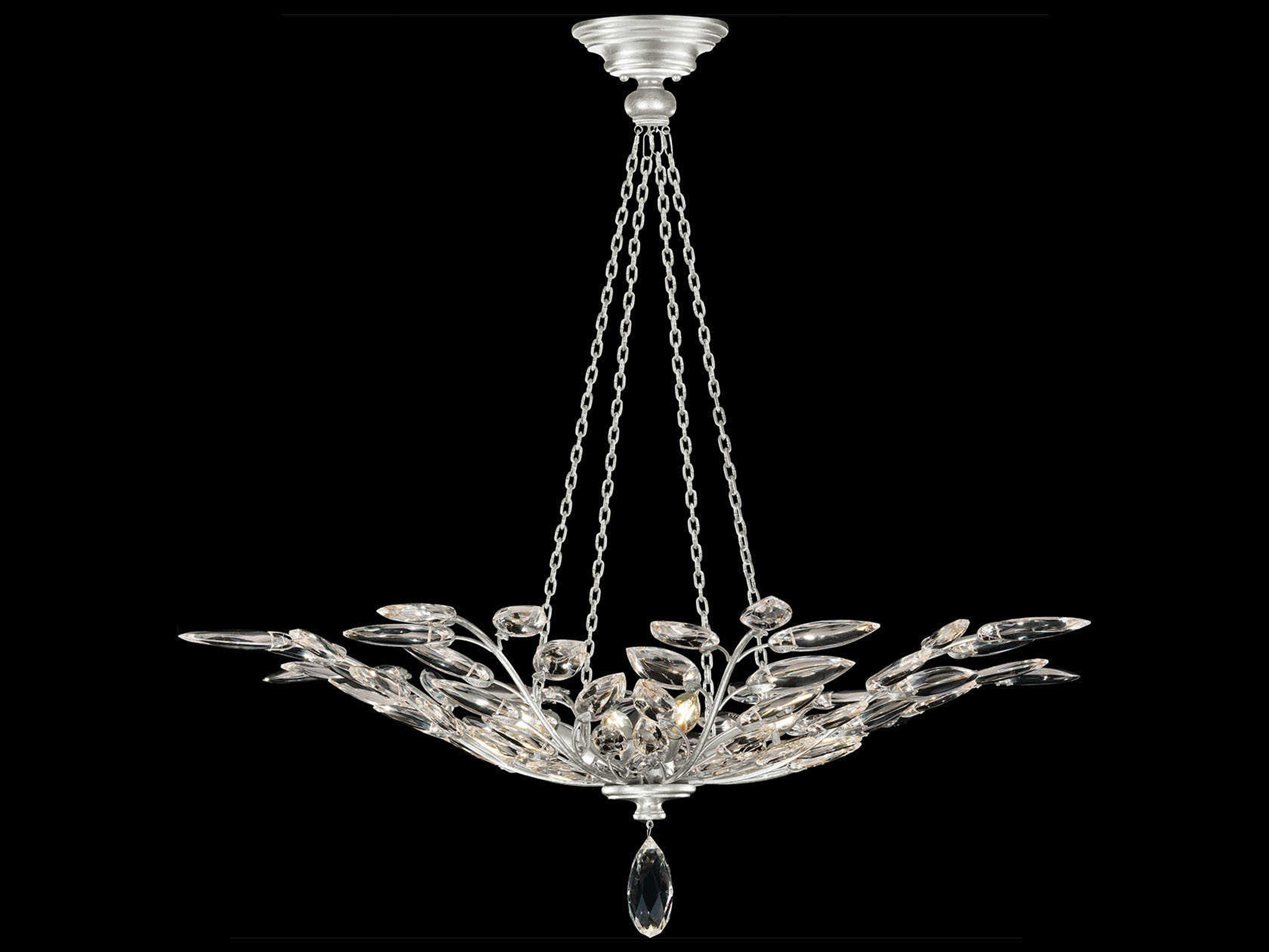 Fine Art Handcrafted Lighting Crystal Laurel 4-Light Silver Leaf Bowl Pendant