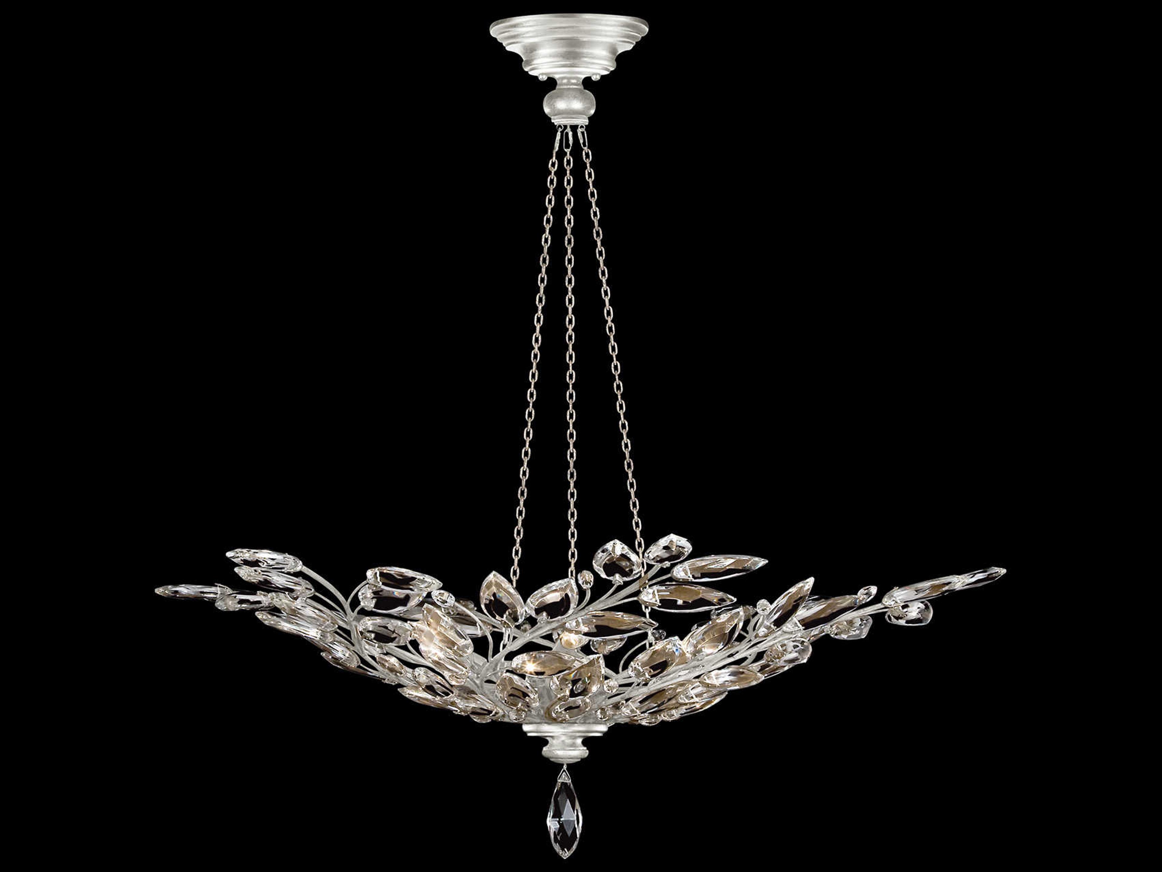 Fine Art Handcrafted Lighting Crystal Laurel 6-Light Silver Leaf Bowl Pendant