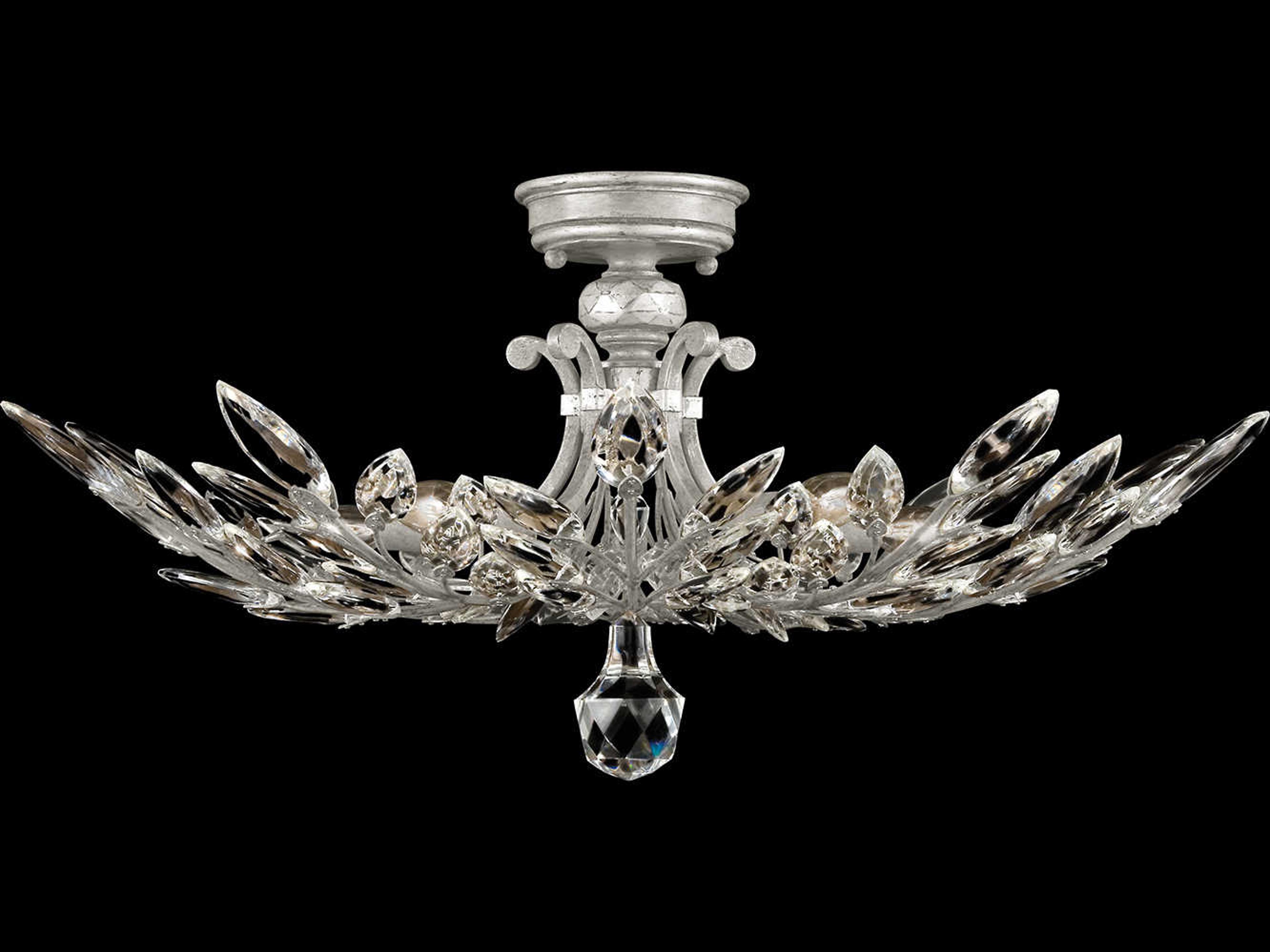 Fine Art Handcrafted Lighting Crystal Laurel 5-Light Silver Leaf Bowl Semi Flush Mount