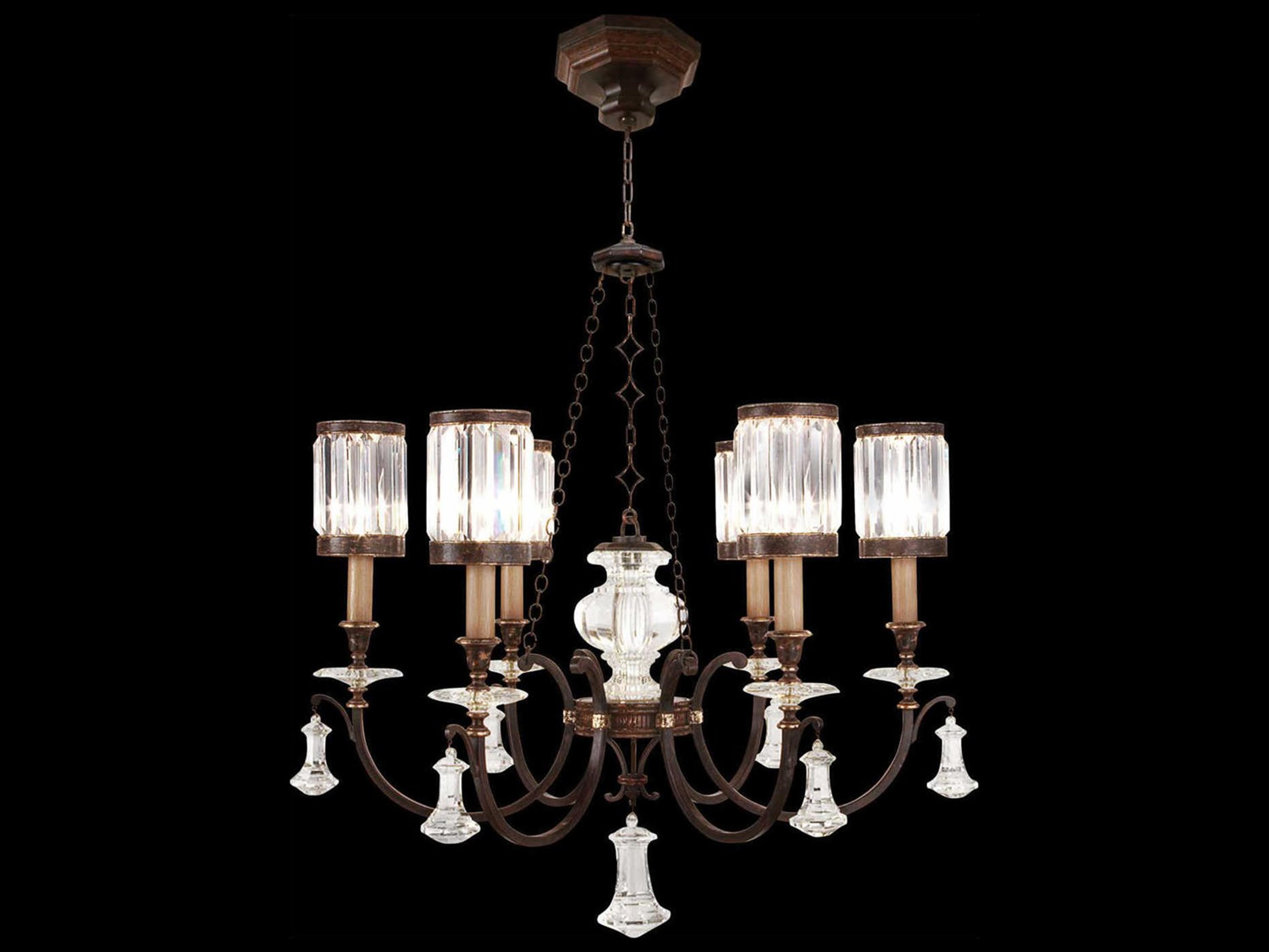 Fine Art Handcrafted Lighting Eaton Place 6-Light Bronze Clear Crystal Candelabra Cylinder Chandelier