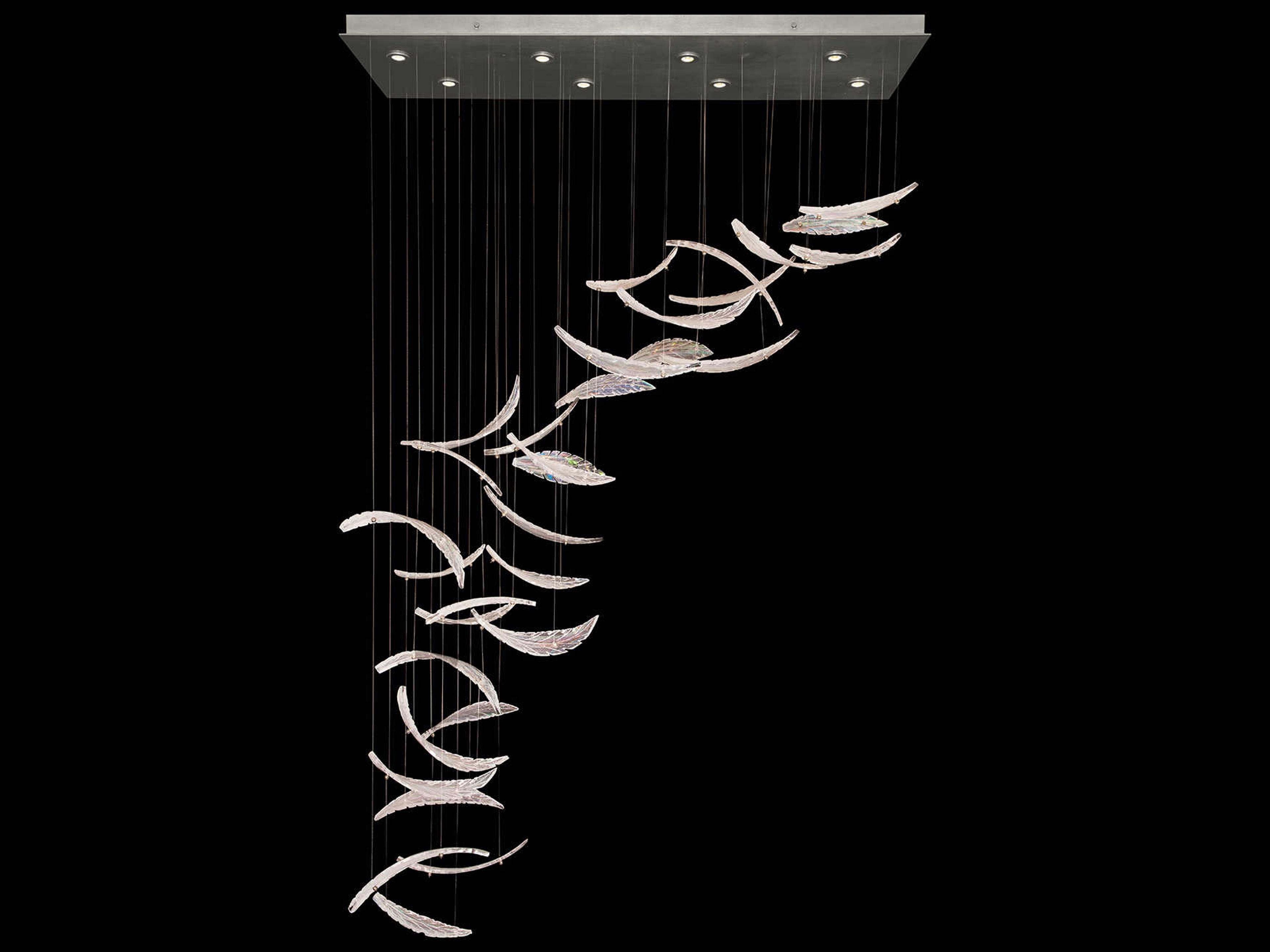 Fine Art Handcrafted Lighting Elevate 8-Light Silver Leaf Crystal Glass Island Pendant