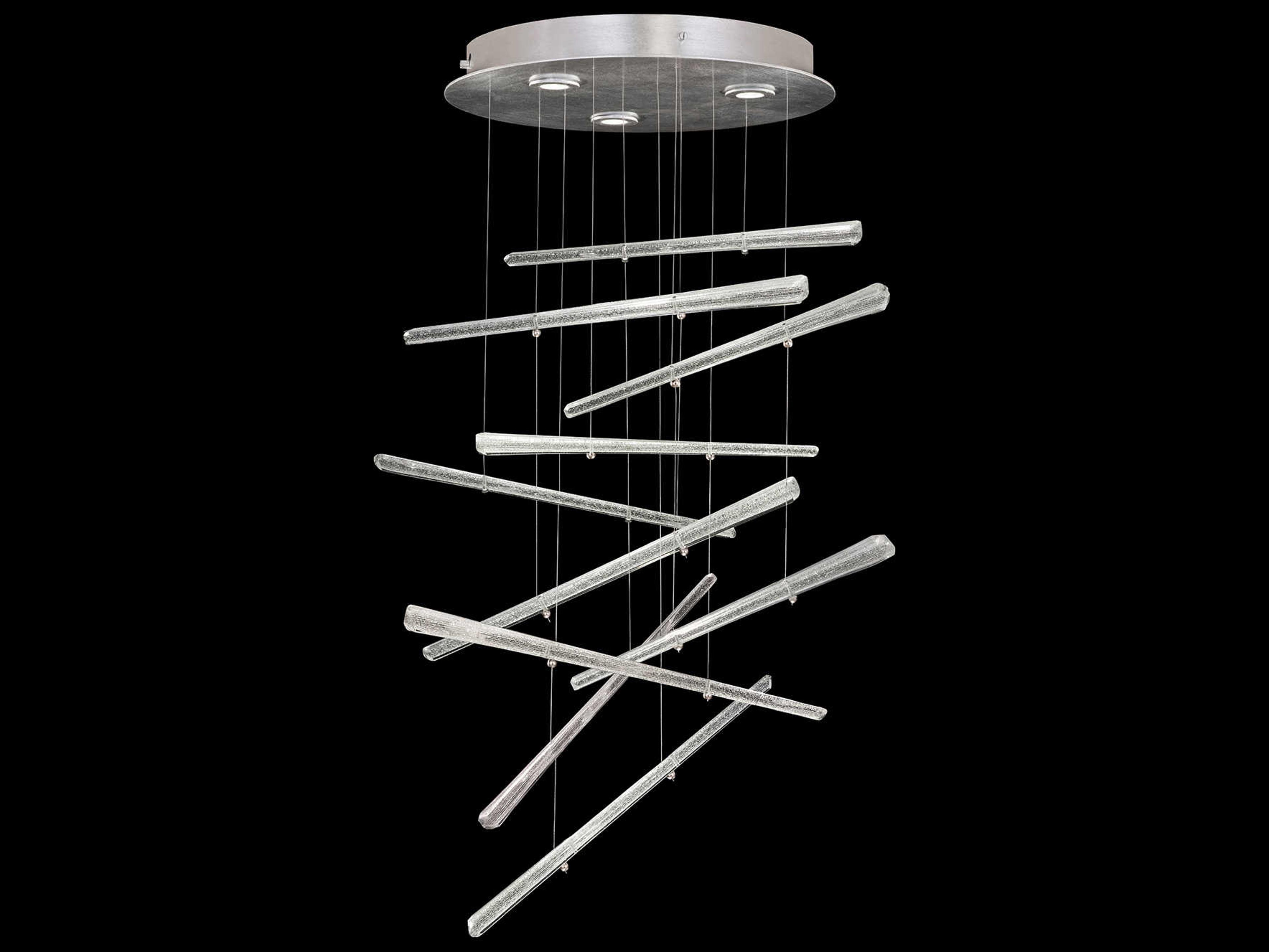 Fine Art Handcrafted Lighting Elevate 3-Light Silver Leaf Crystal Glass Pendant