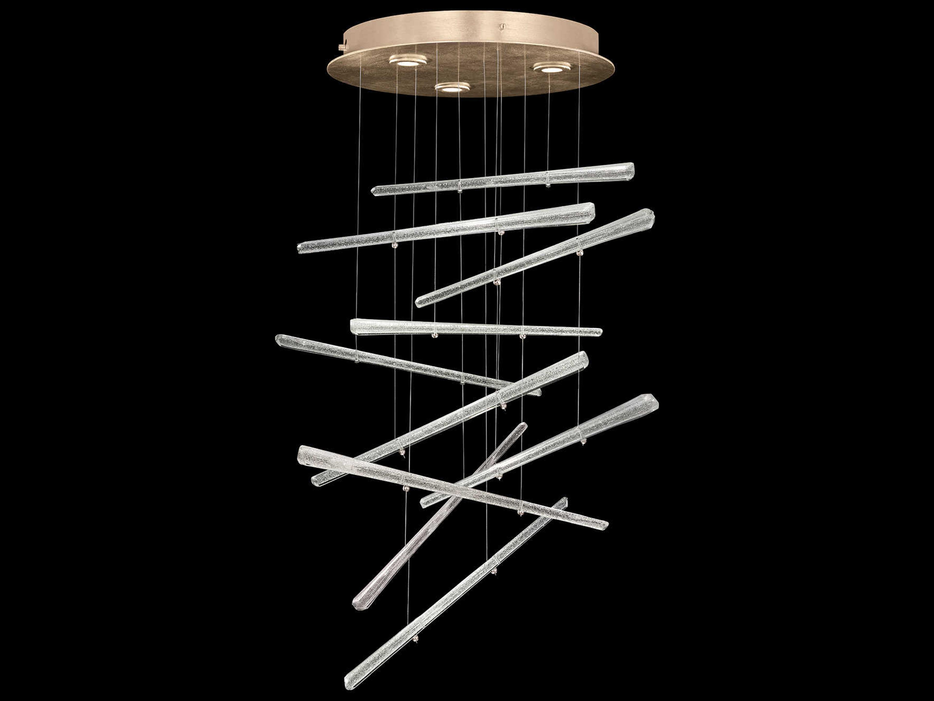 Fine Art Handcrafted Lighting Elevate 3-Light Gold Leaf Crystal Glass Pendant