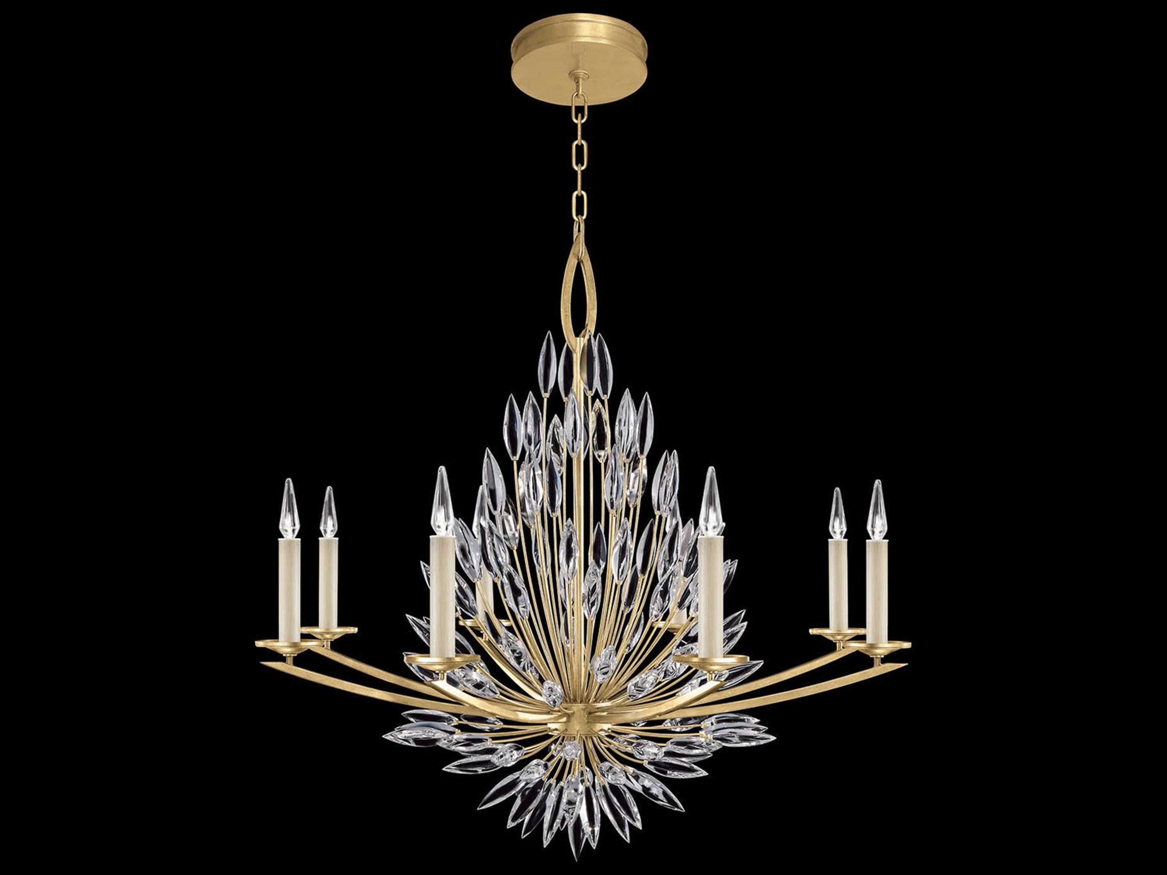 Fine Art Handcrafted Lighting Lily Buds 8-Light Gold Leaf Crystal Candelabra Chandelier