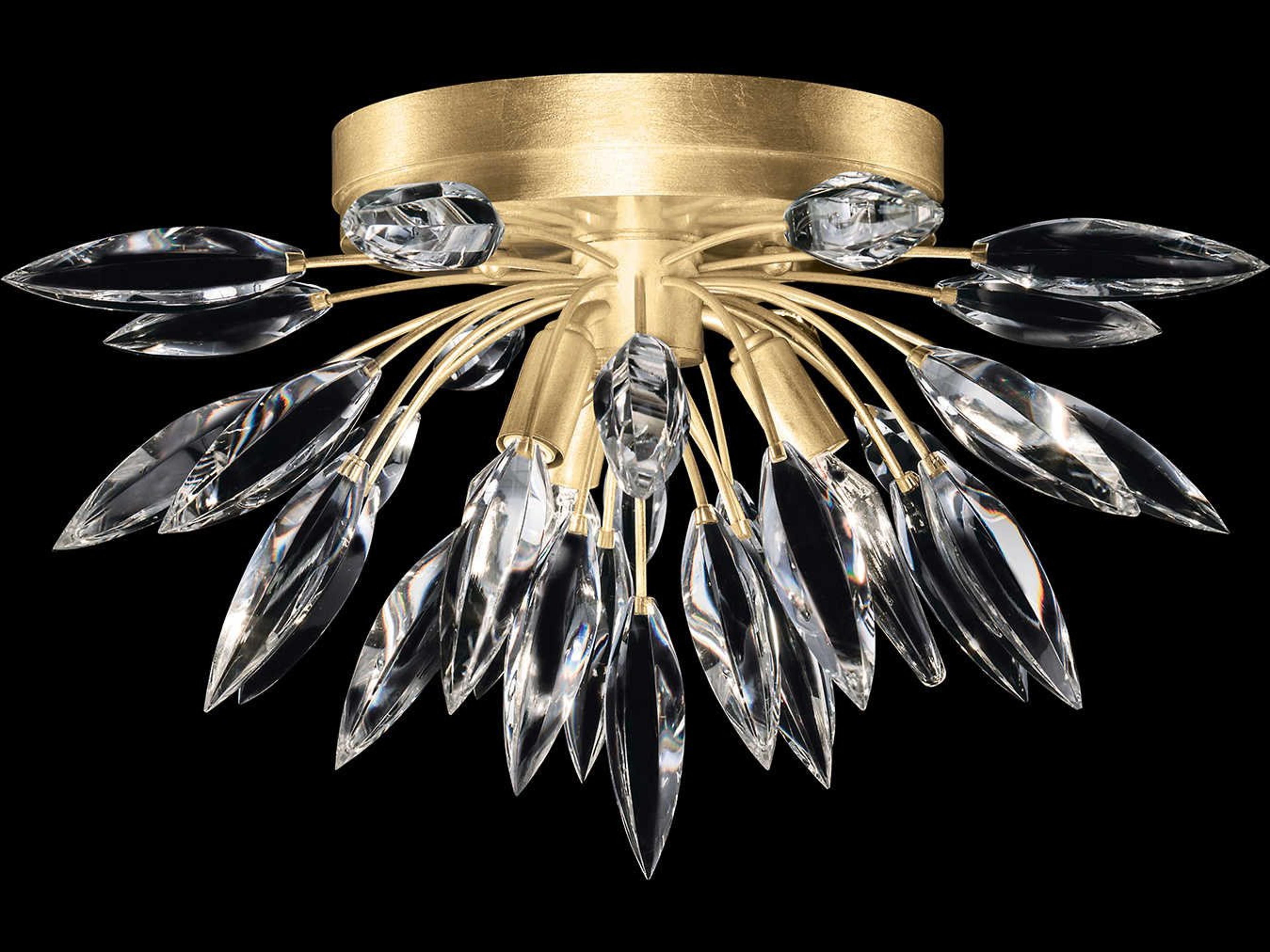 Fine Art Handcrafted Lighting Lily Buds 3-Light Gold Leaf Crystal Flush Mount
