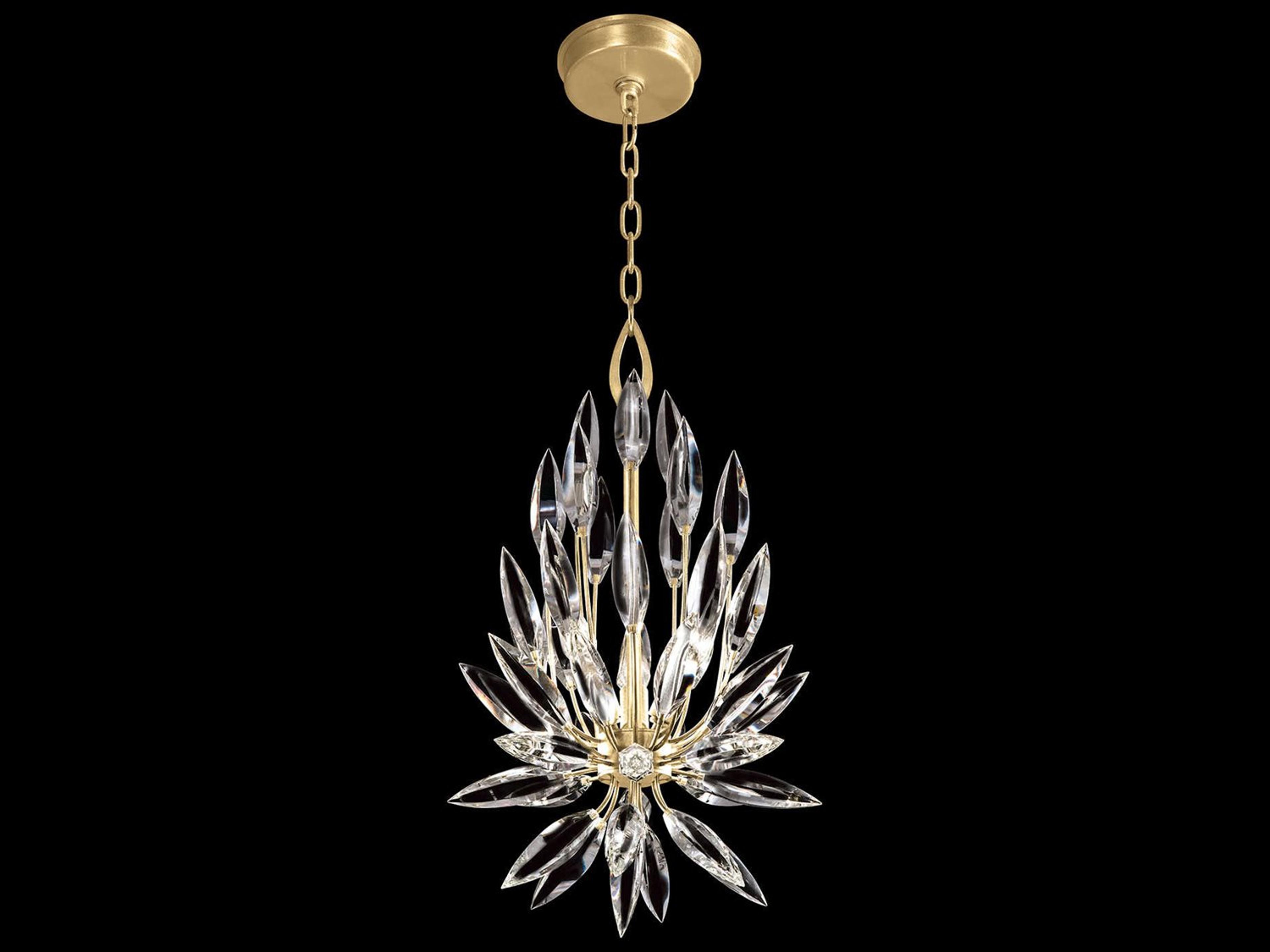 Fine Art Handcrafted Lighting Lily Buds 3-Light Gold Leaf Crystal Pendant