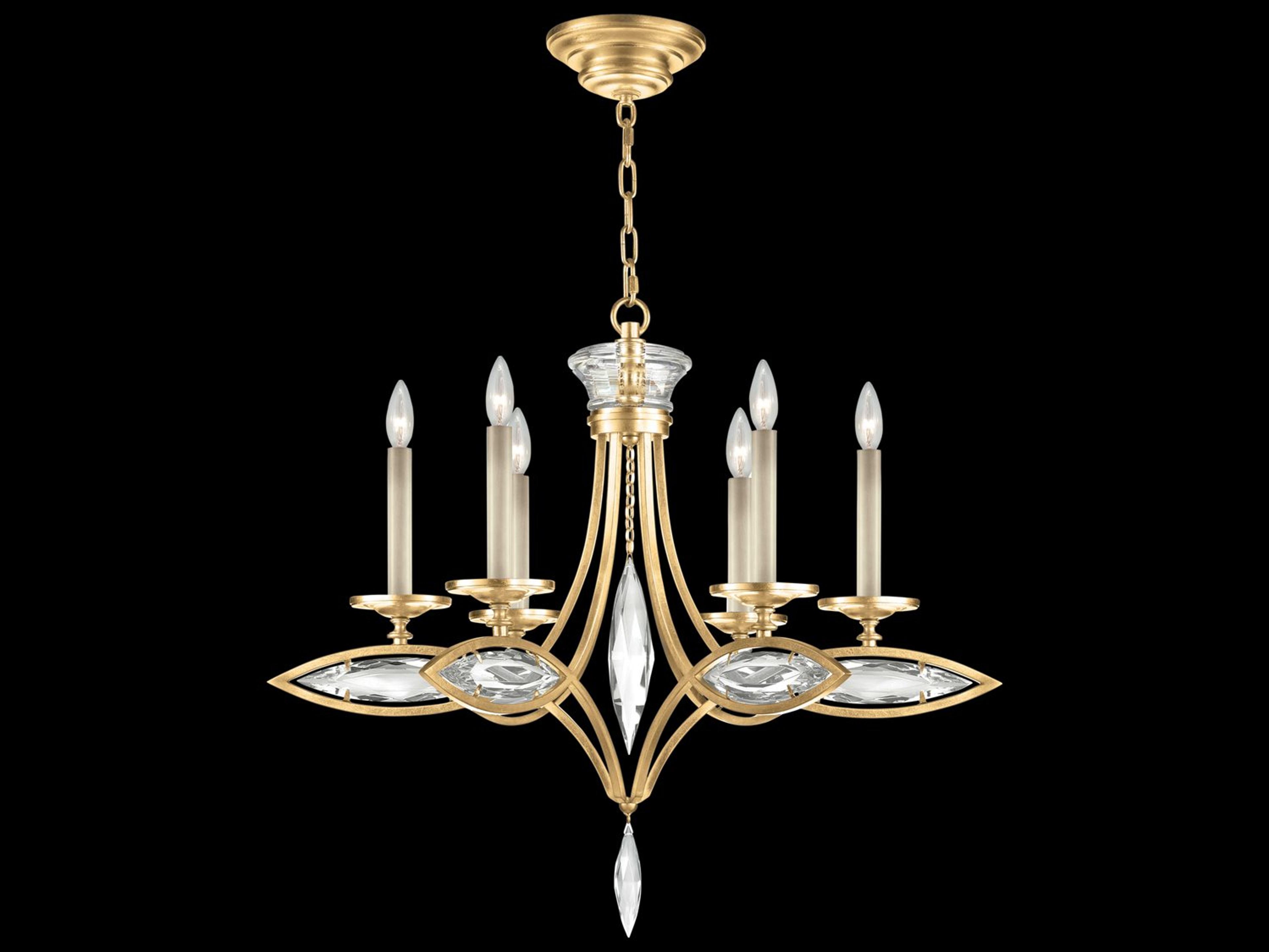 Fine Art Handcrafted Lighting Marquise 6-Light Gold Crystal Candelabra Chandelier