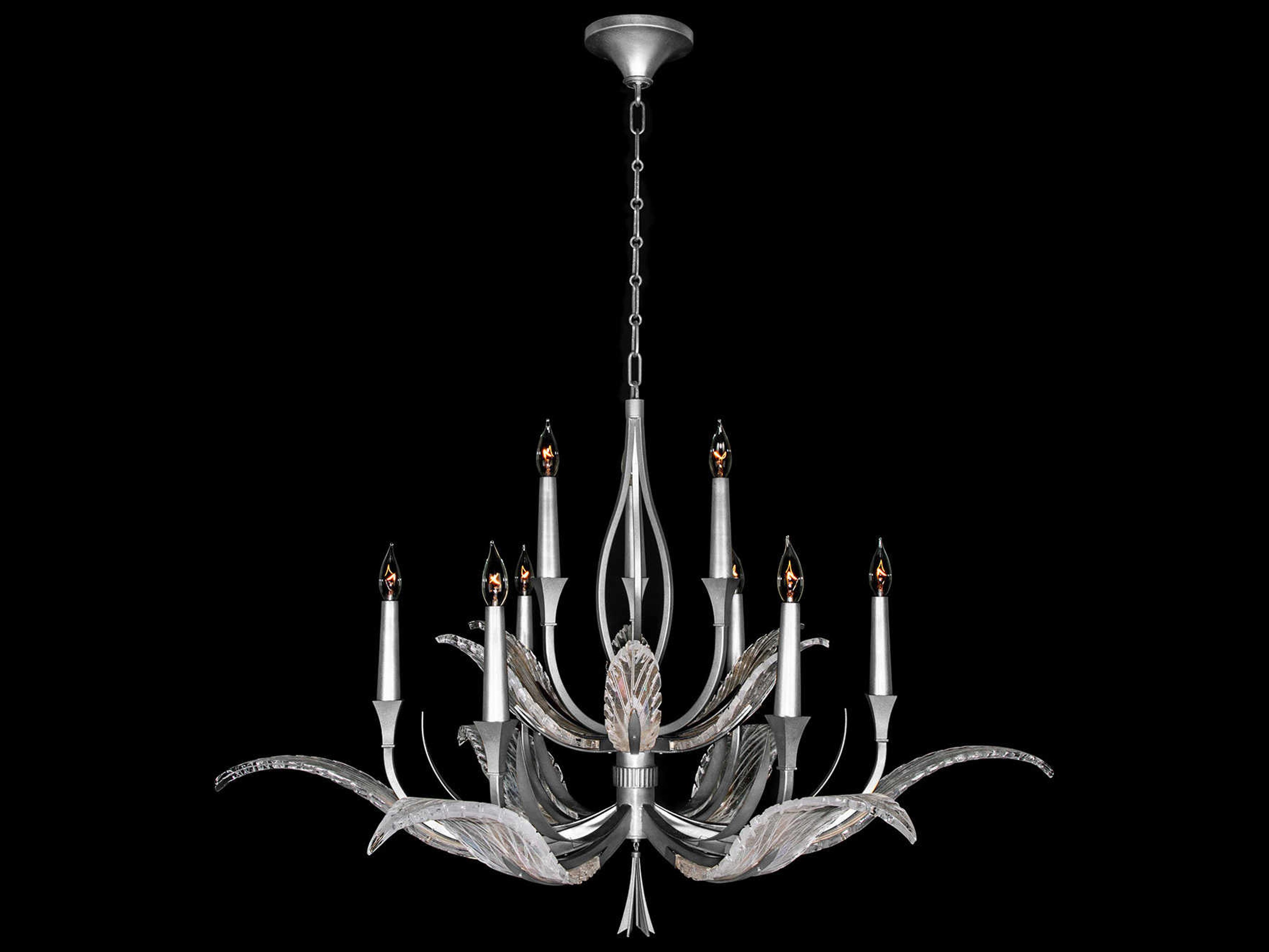 Fine Art Handcrafted Lighting Plume 9-Light Silver Crystal Glass Candelabra Chandelier