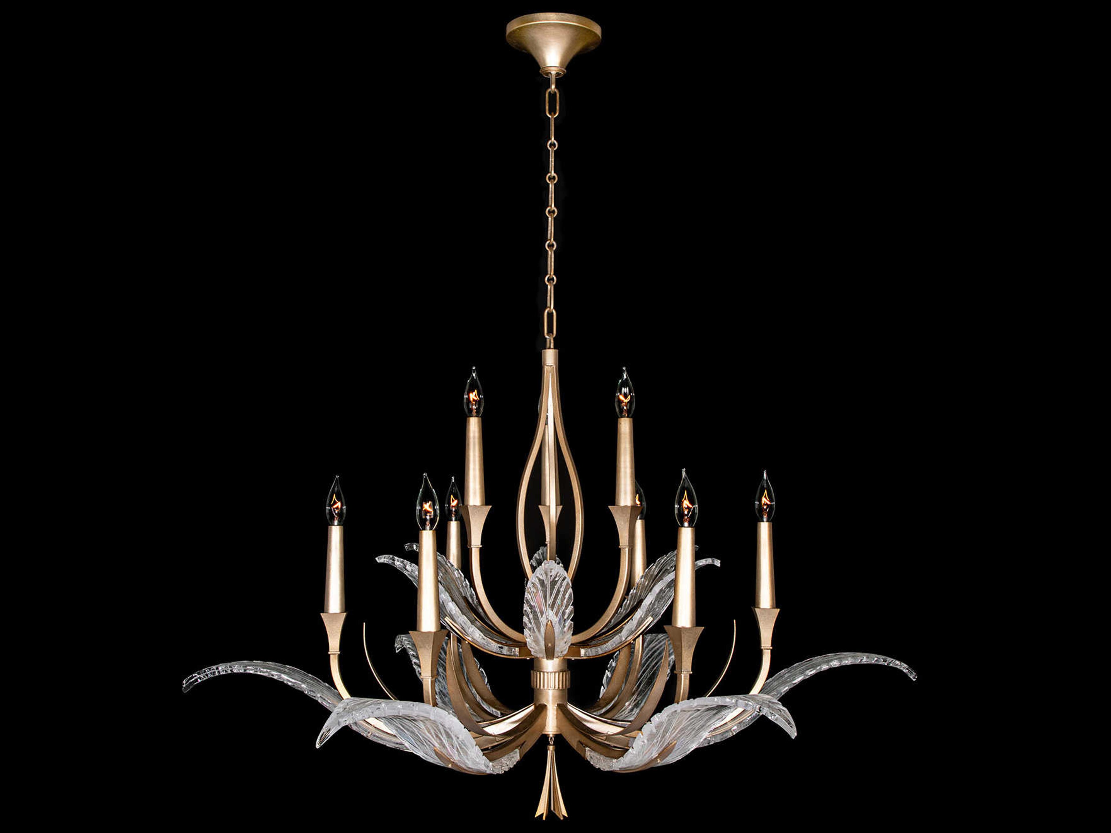 Fine Art Handcrafted Lighting Plume 9-Light Gold Crystal Glass Candelabra Chandelier
