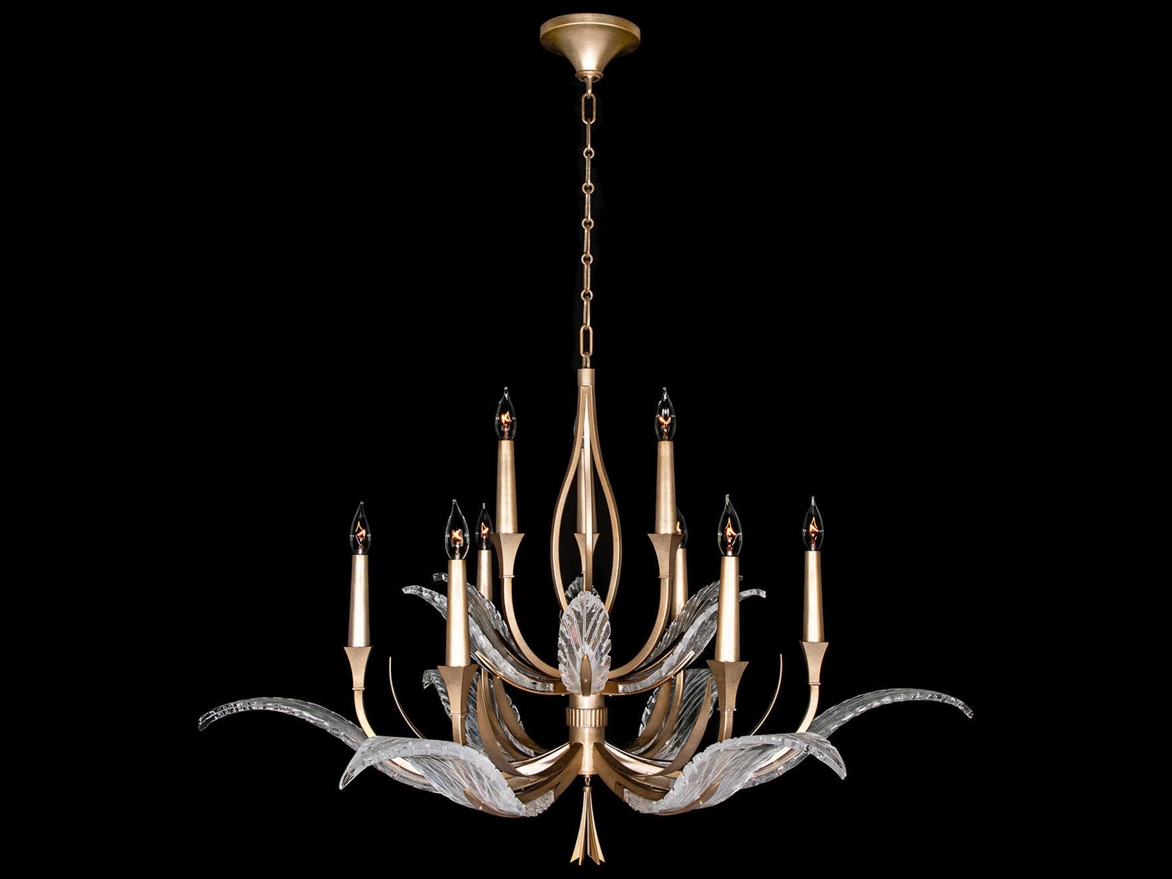 Fine Art Handcrafted Lighting Plume 9-Light Gold Crystal Glass Candelabra Chandelier