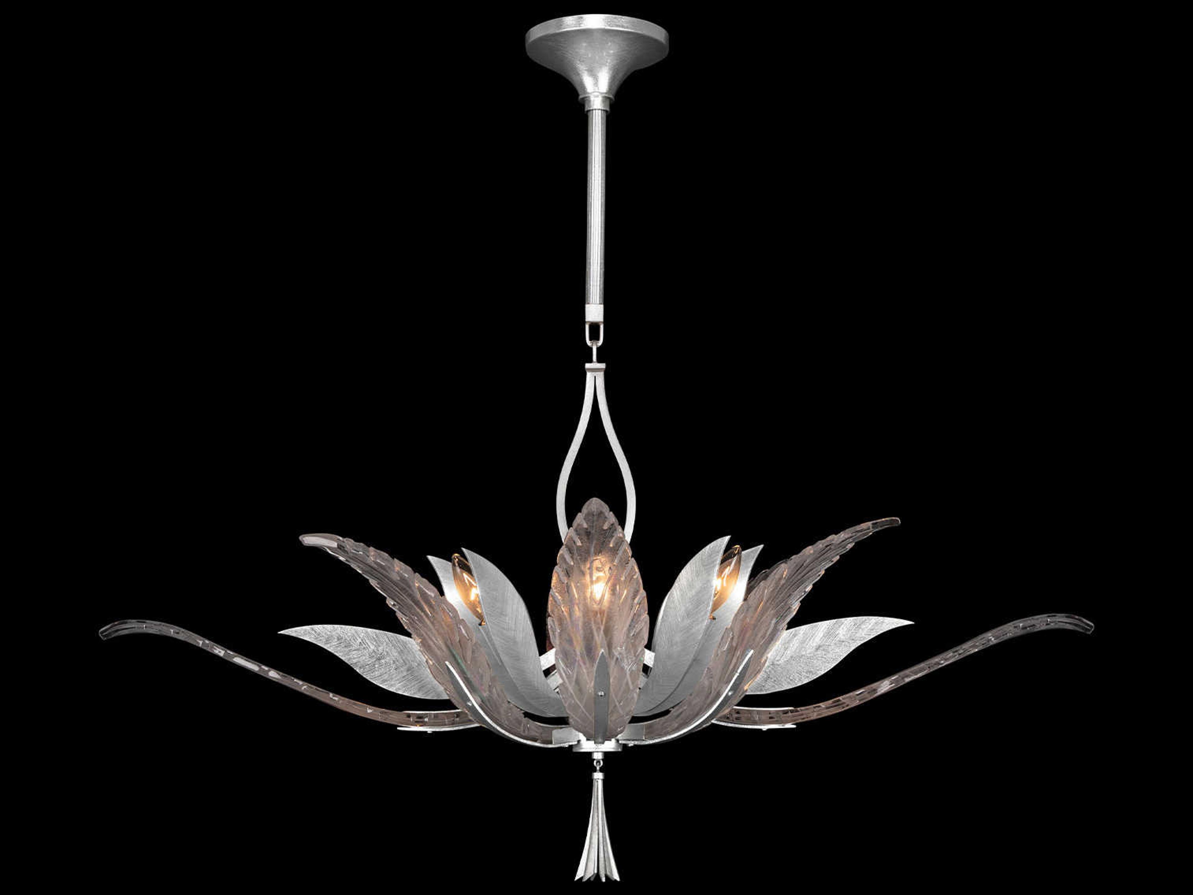 Fine Art Handcrafted Lighting Plume 8-Light Silver Crystal Glass Bowl Island Pendant