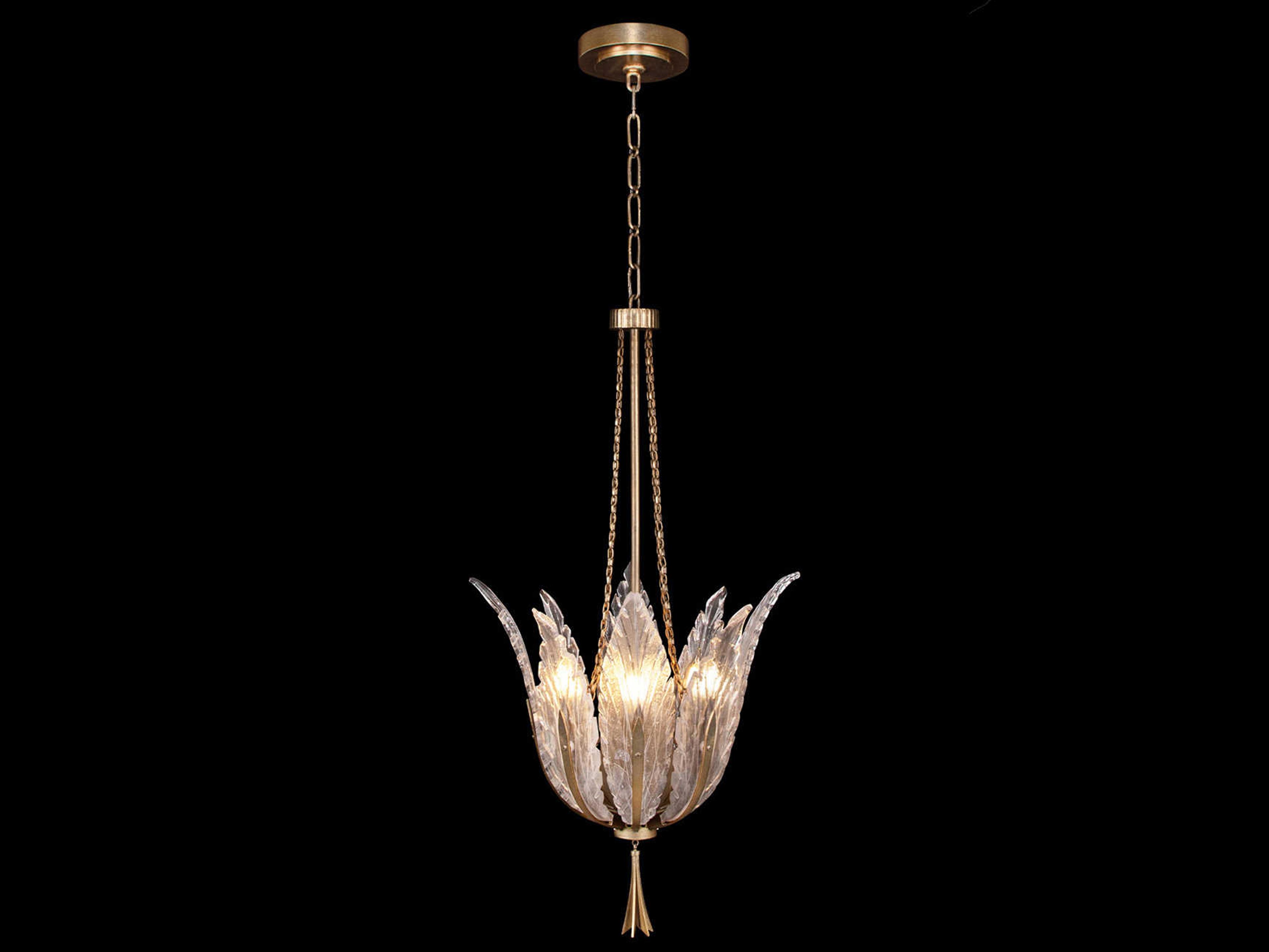 Fine Art Handcrafted Lighting Plume 4-Light Gold Crystal Glass Bowl Pendant