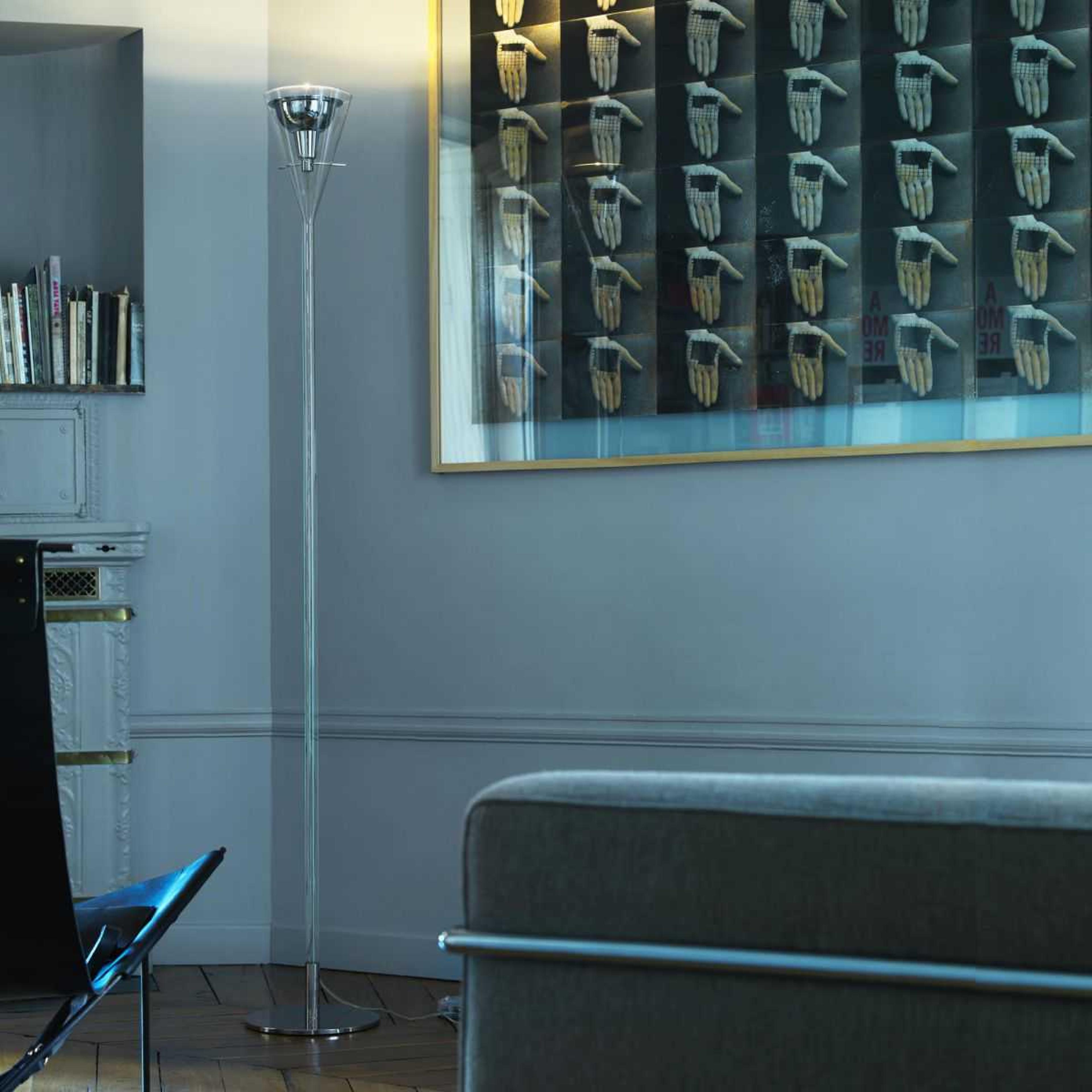 Fontana Arte Flute Glass with Polished Chrome Clear Floor Lamp