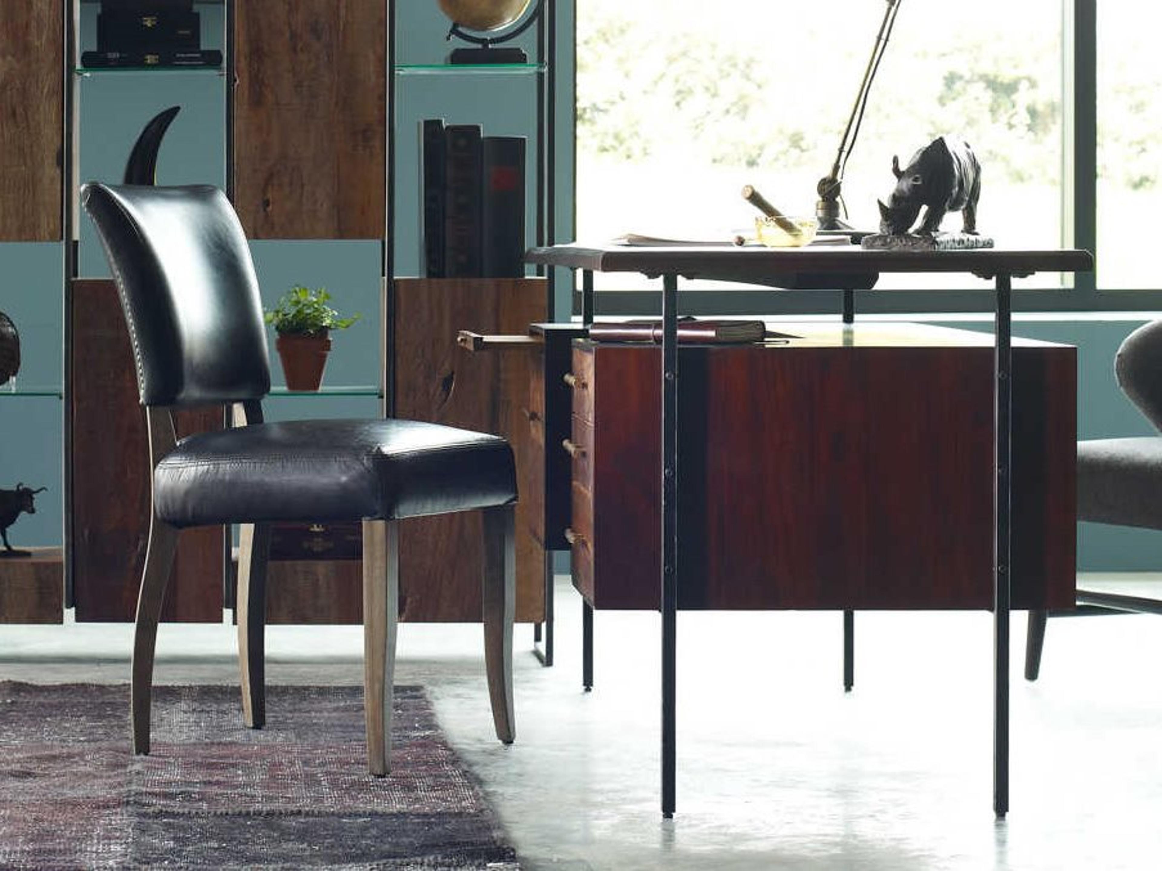 Bina Warm Brown Acacia / Natural Peroba Black And Silver Metal Executive Desk