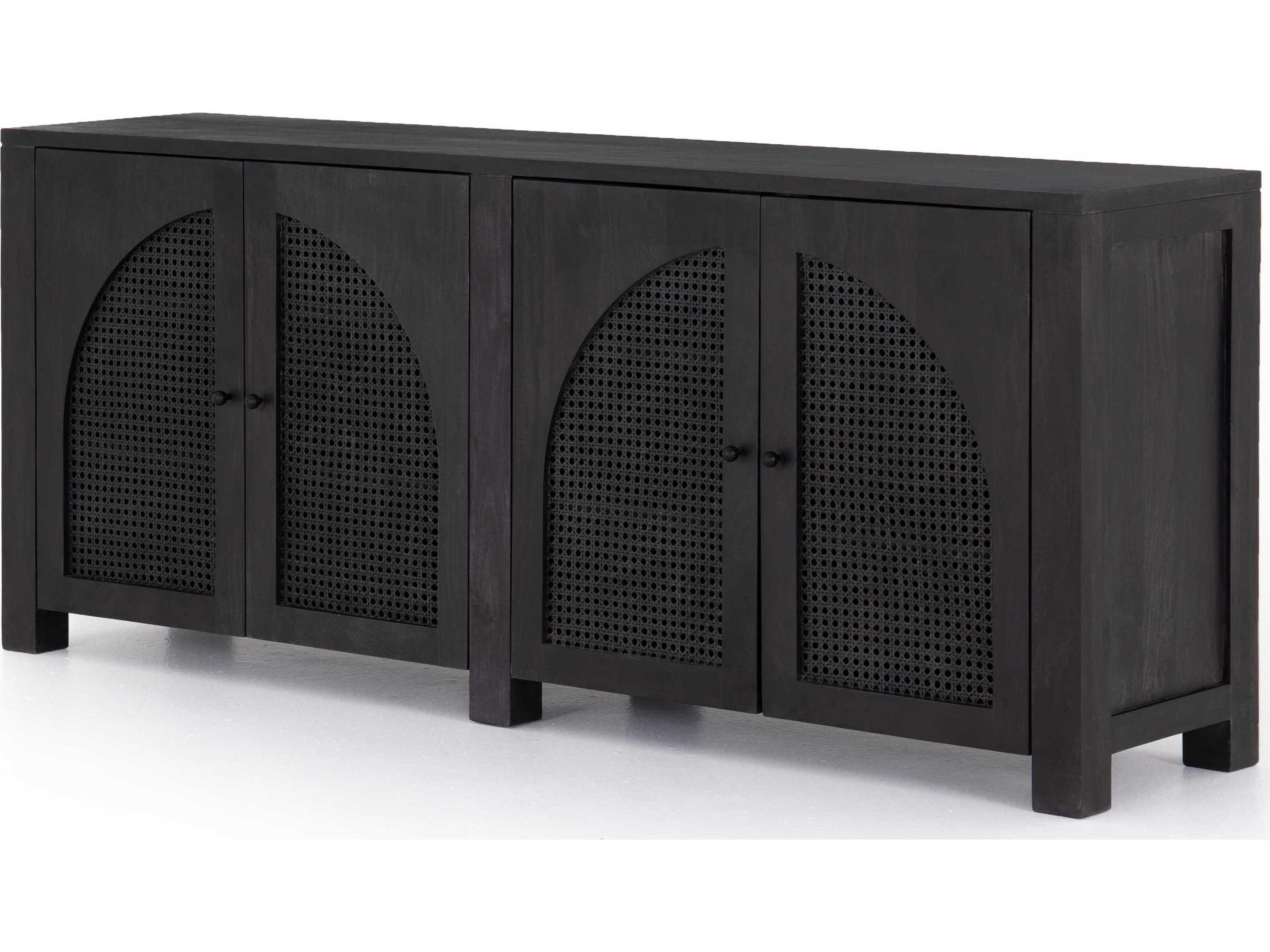 Luxecor Globetrotter Tilda 78" Mango Wood Black Wash Iron Circle Cane Sideboard