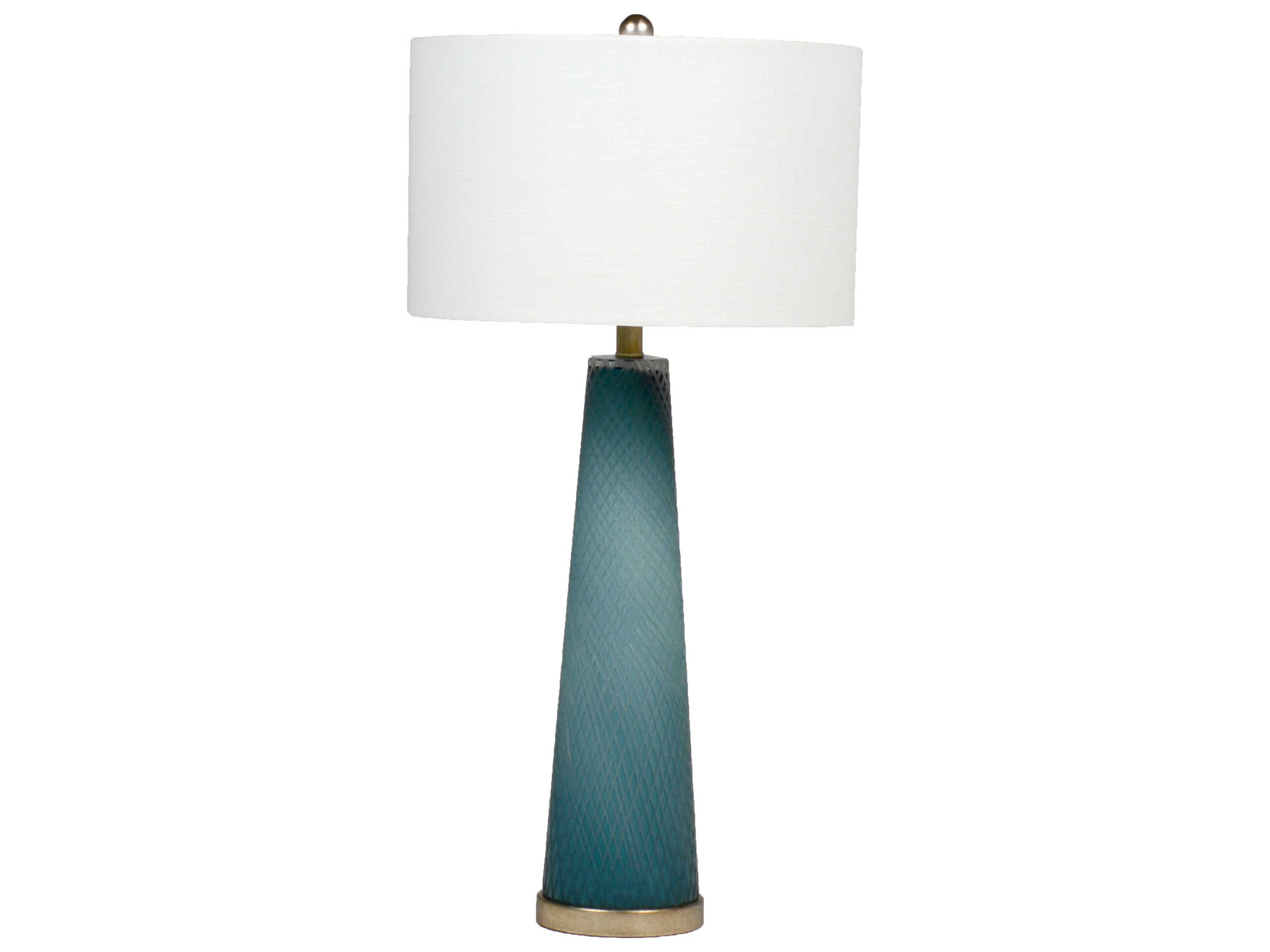 Gabby Brianna Blue Hand-Cut Glass with Champagne Sea Salt Linen Buffet Lamp