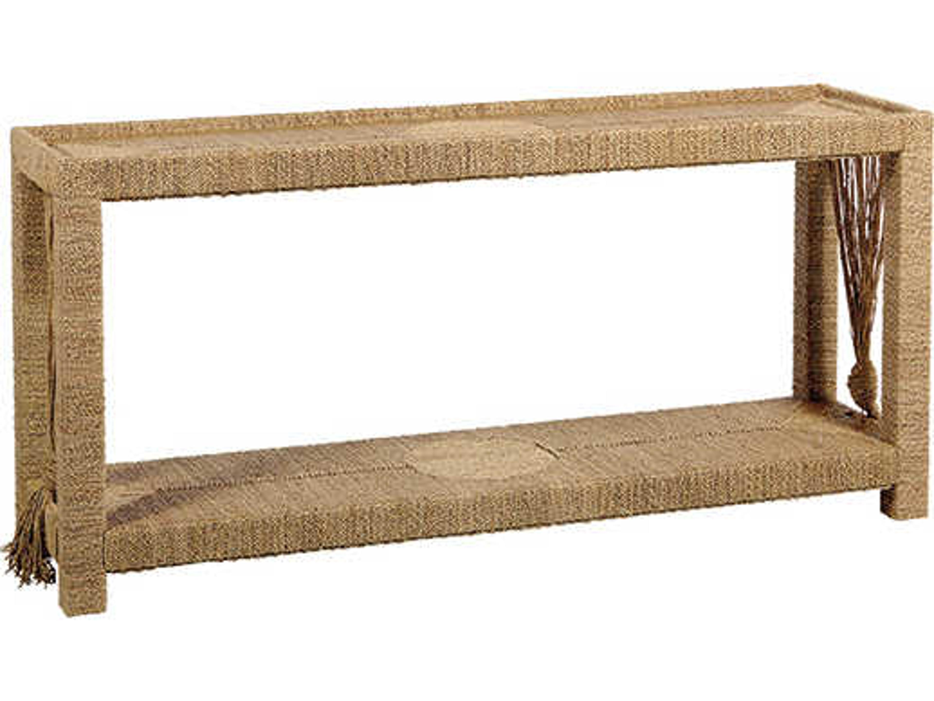 Gabby Hutch Rectangular Natural Seagrass Tempered Glass Console Table