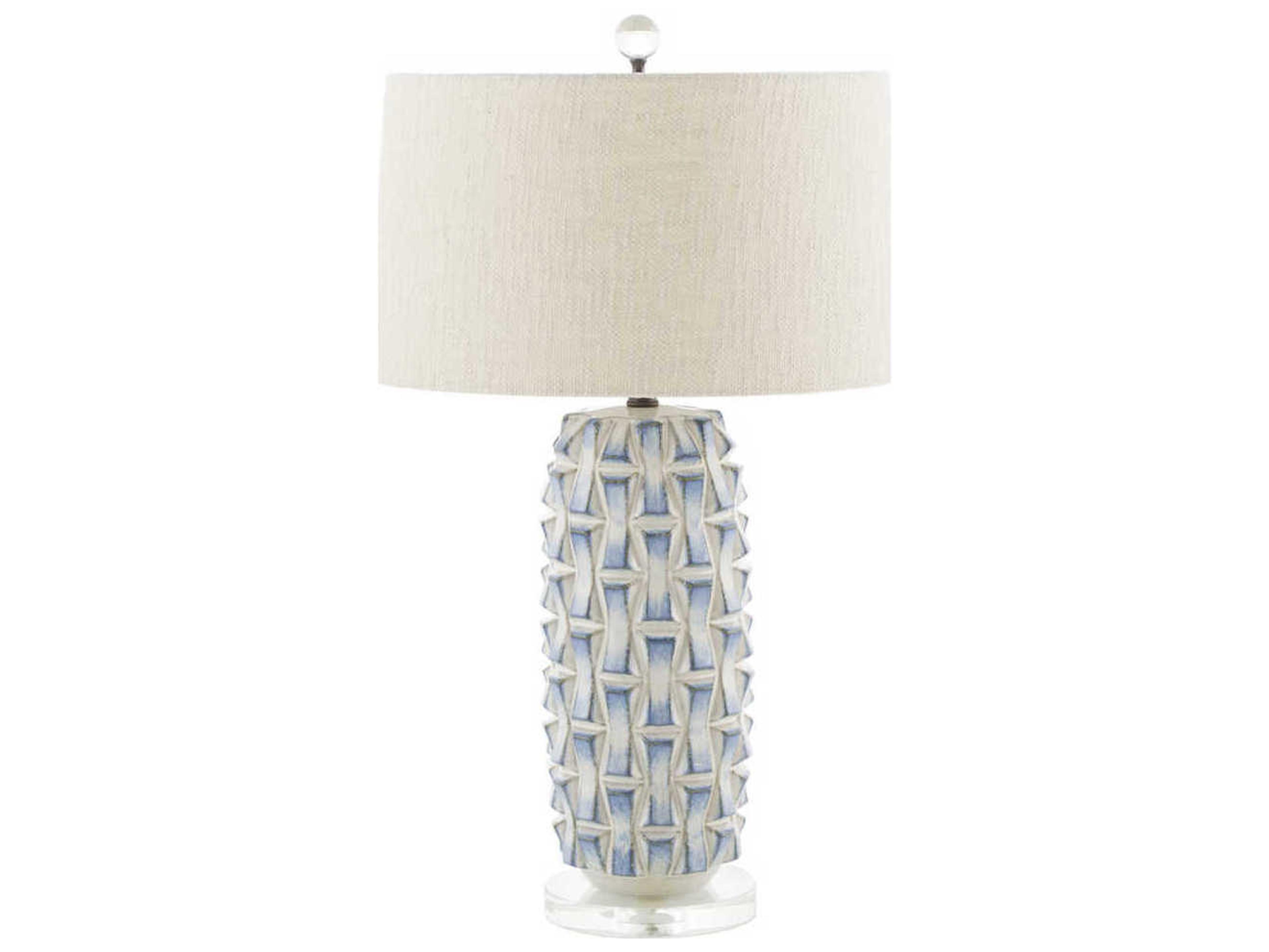 Gabby Kelly Blue and White with Burnished Bronze And With Textured Cream Linen Buffet Lamp