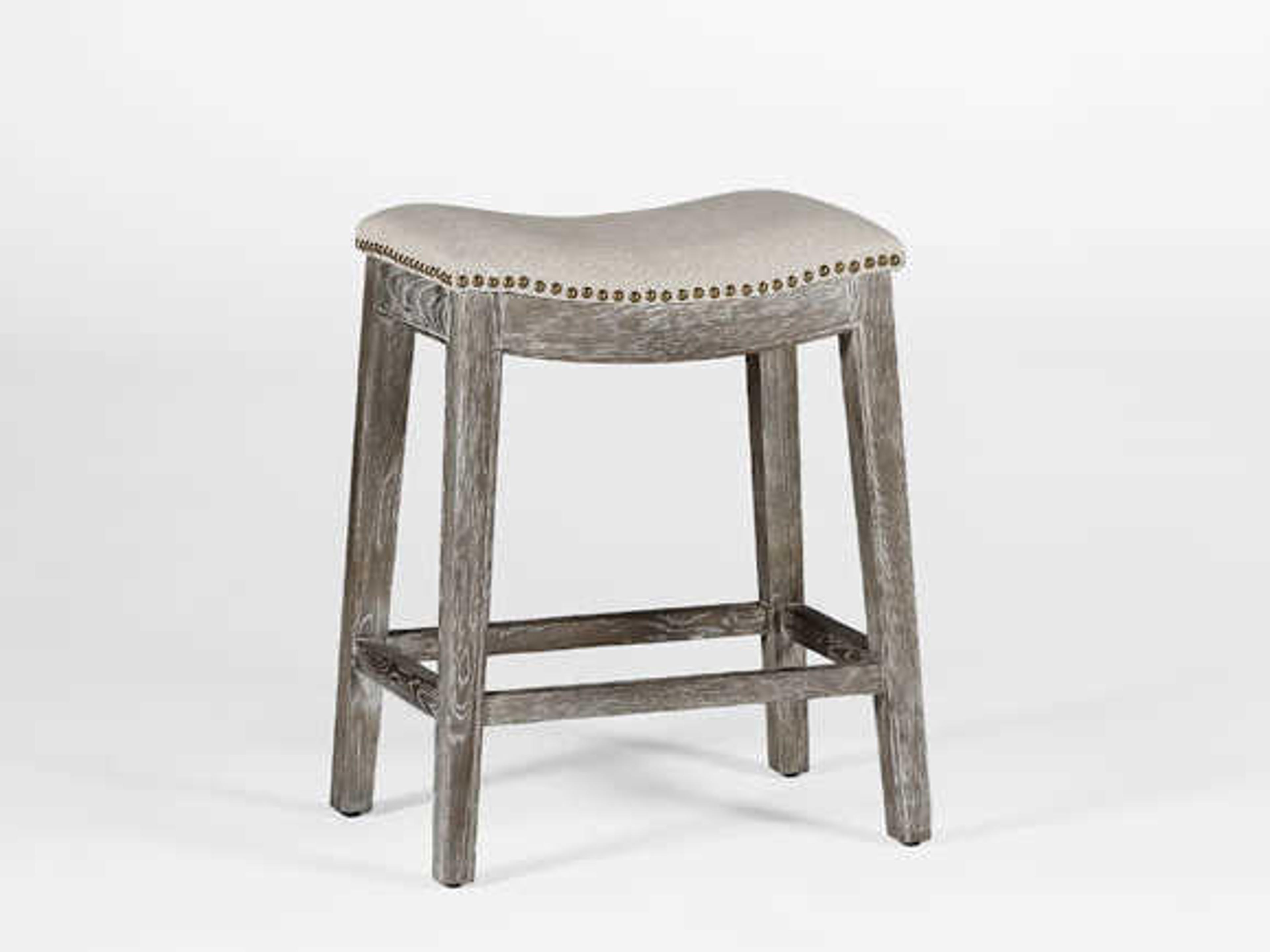 Gabby Vivian Upholstered Oak Wood Burnished & Sunbrella Linen Dove Counter Stool