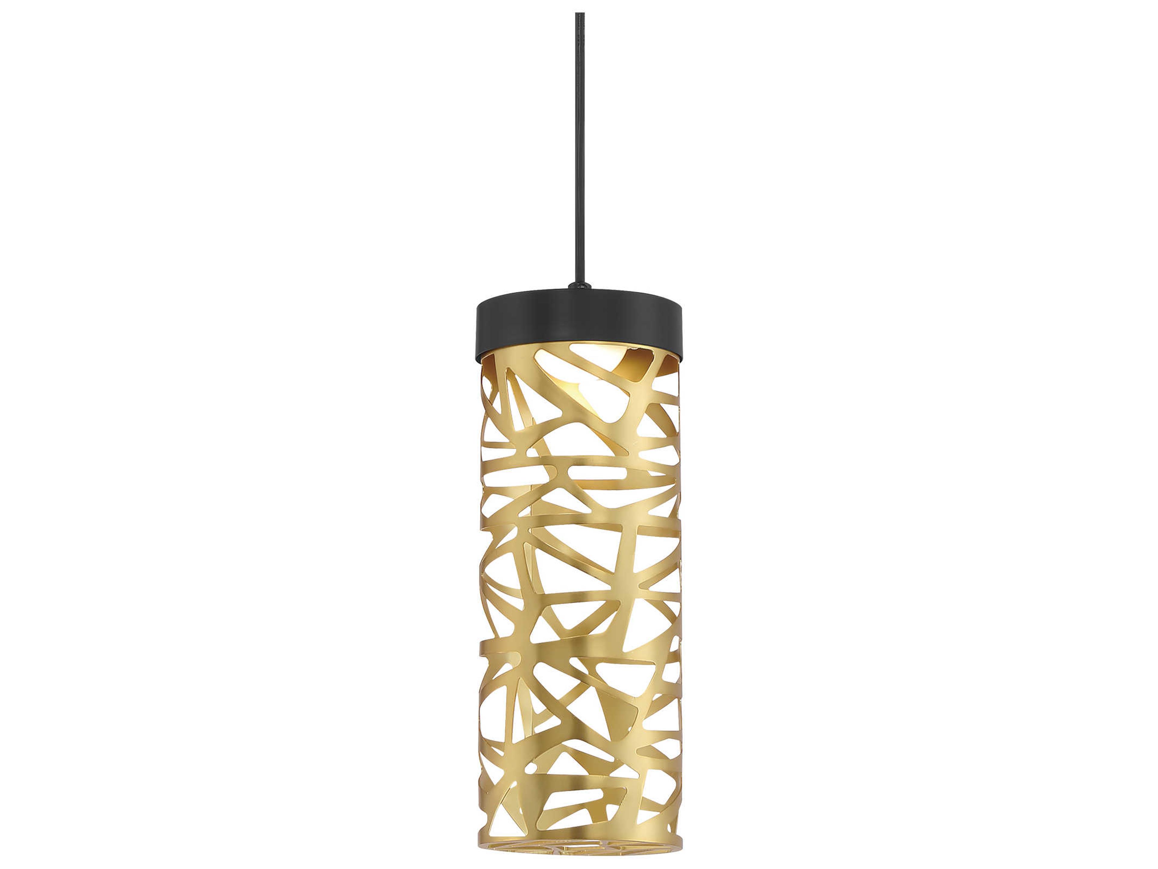 George Kovacs Golden Eclipse 1-Light Coal Honey Gold Black LED Cylinder Geometric Mini Pendant