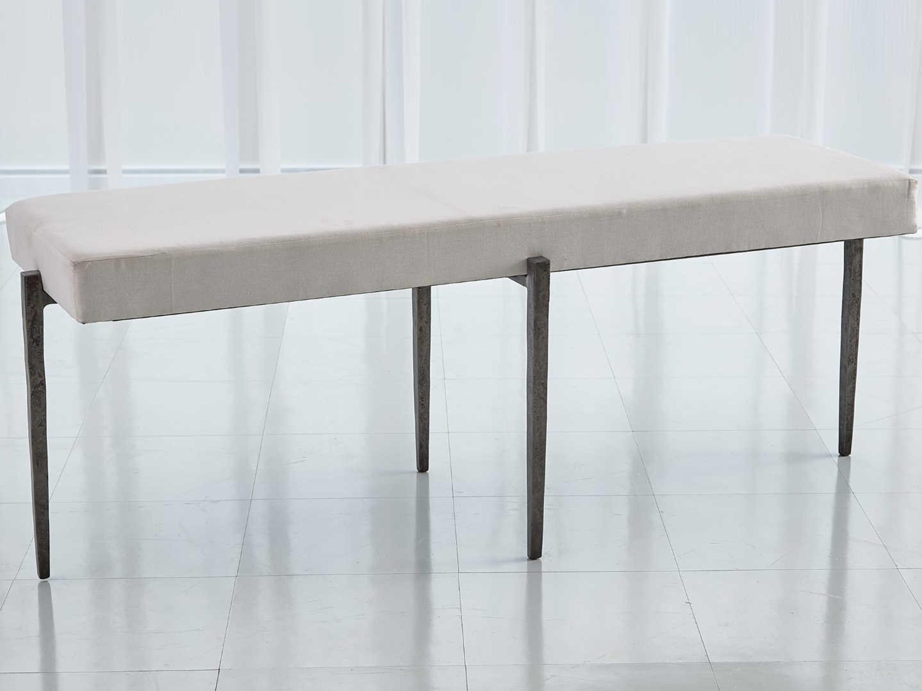 Global Views Natural Iron Gray Upholstered Accent Bench