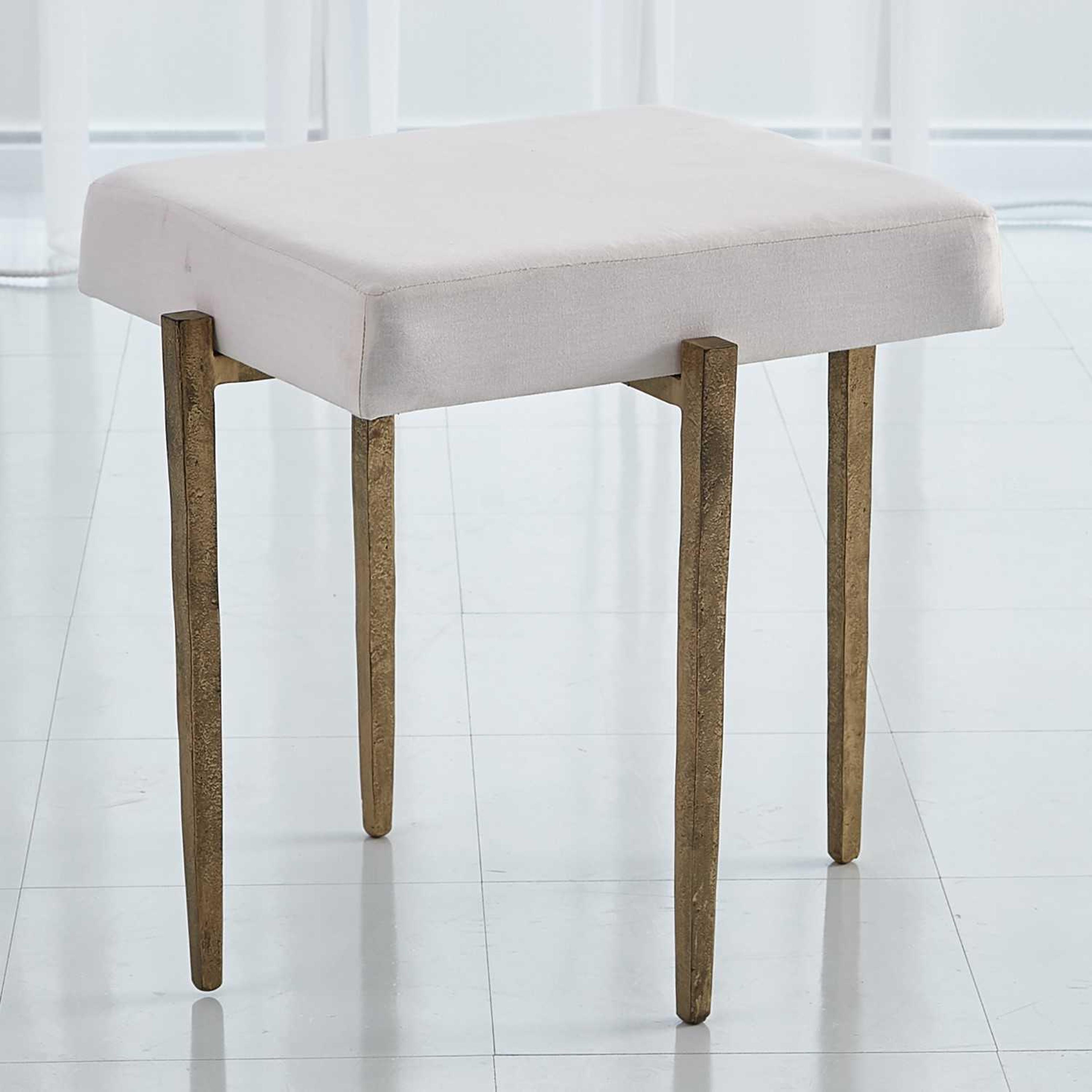 Global Views Antique Gold White Upholstered Accent Stool