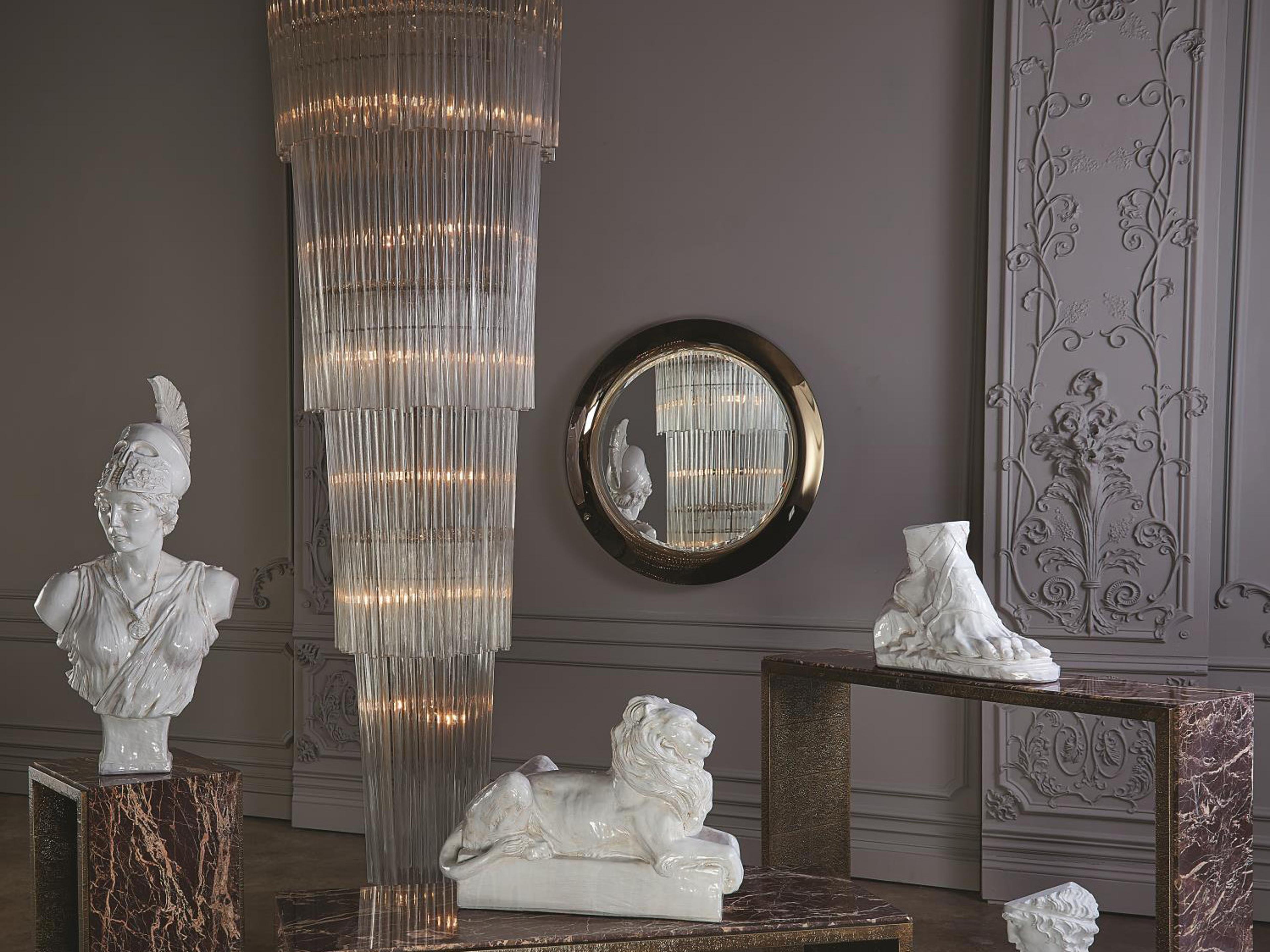 Global Views 16-Light Brass Gold Clear Glass Cylinder Tiered Chandelier