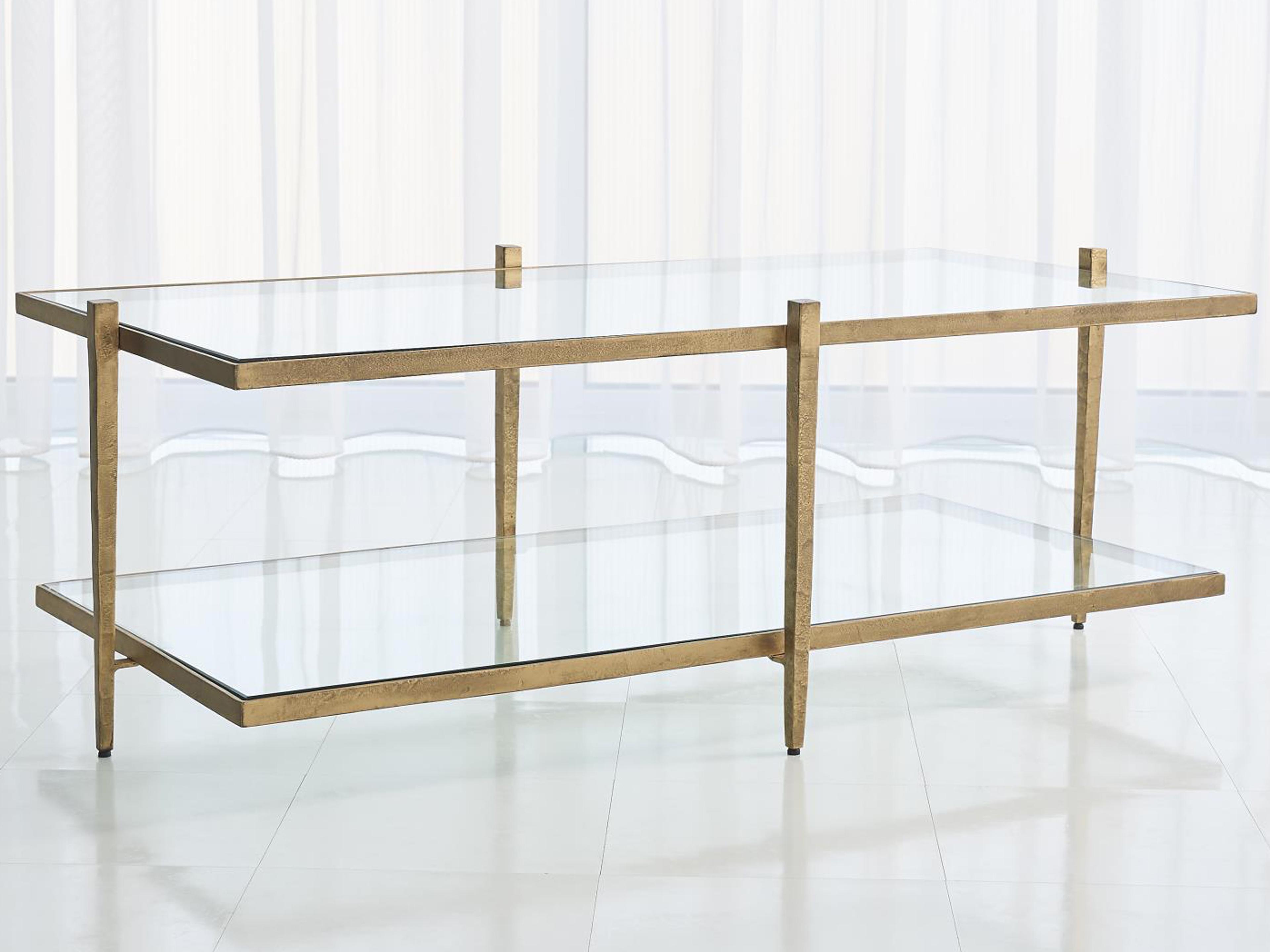 Global Views Rectangular Glass Antique Gold Coffee Table
