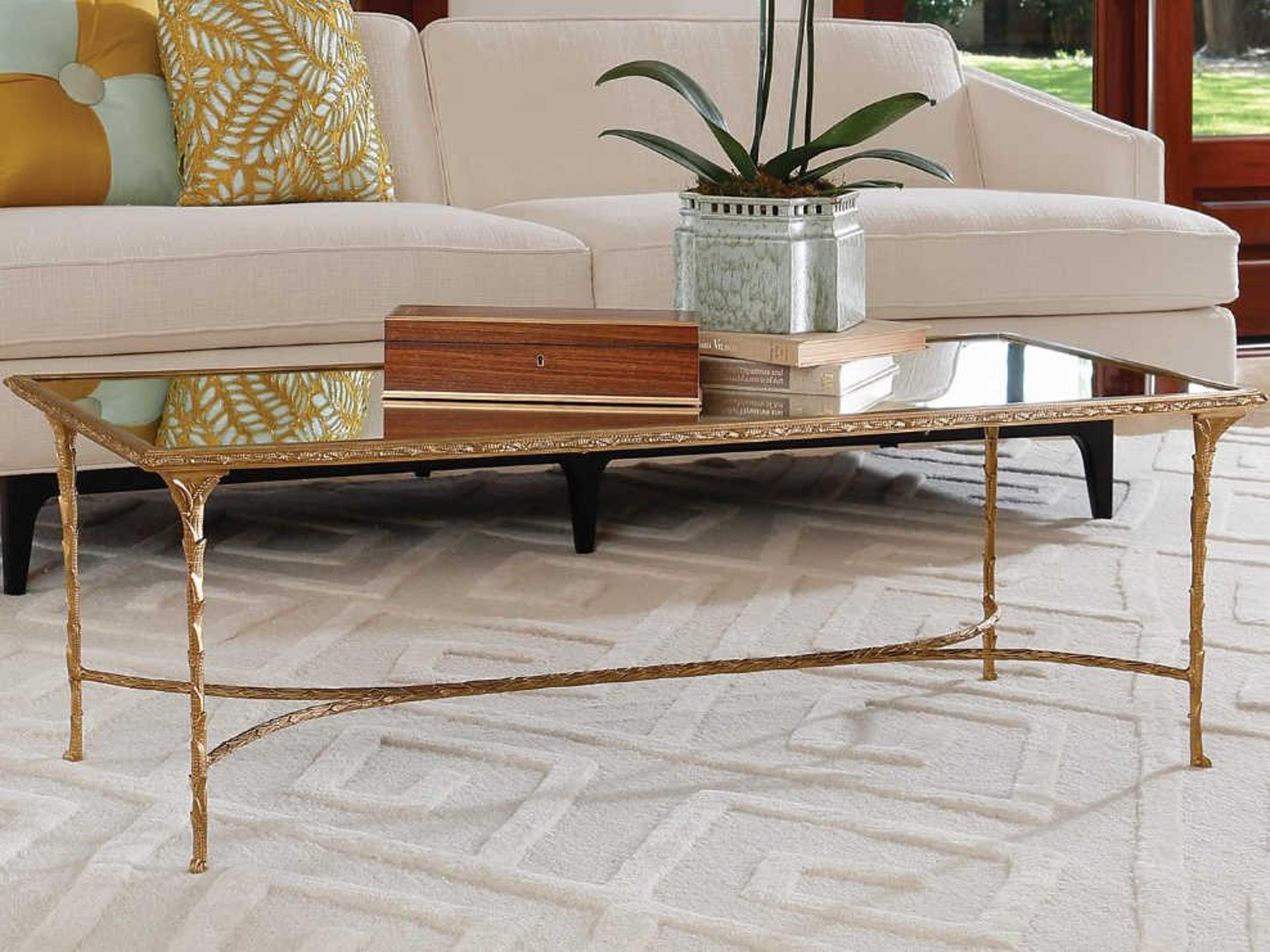 Global Views Rectangular Glass Burnished Brass Coffee Table