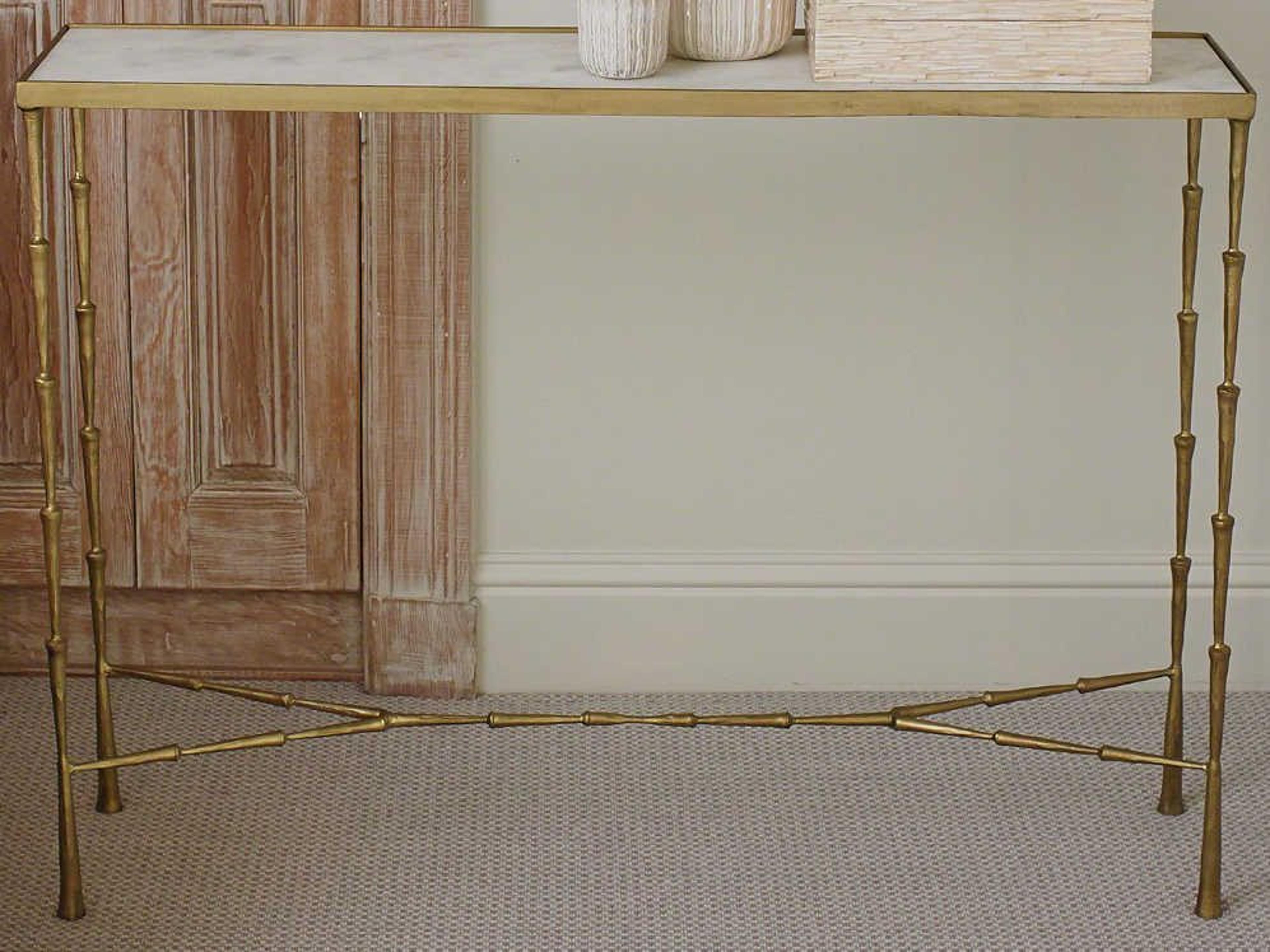 Global Views Rectangular Marble Antique Brass Console Table