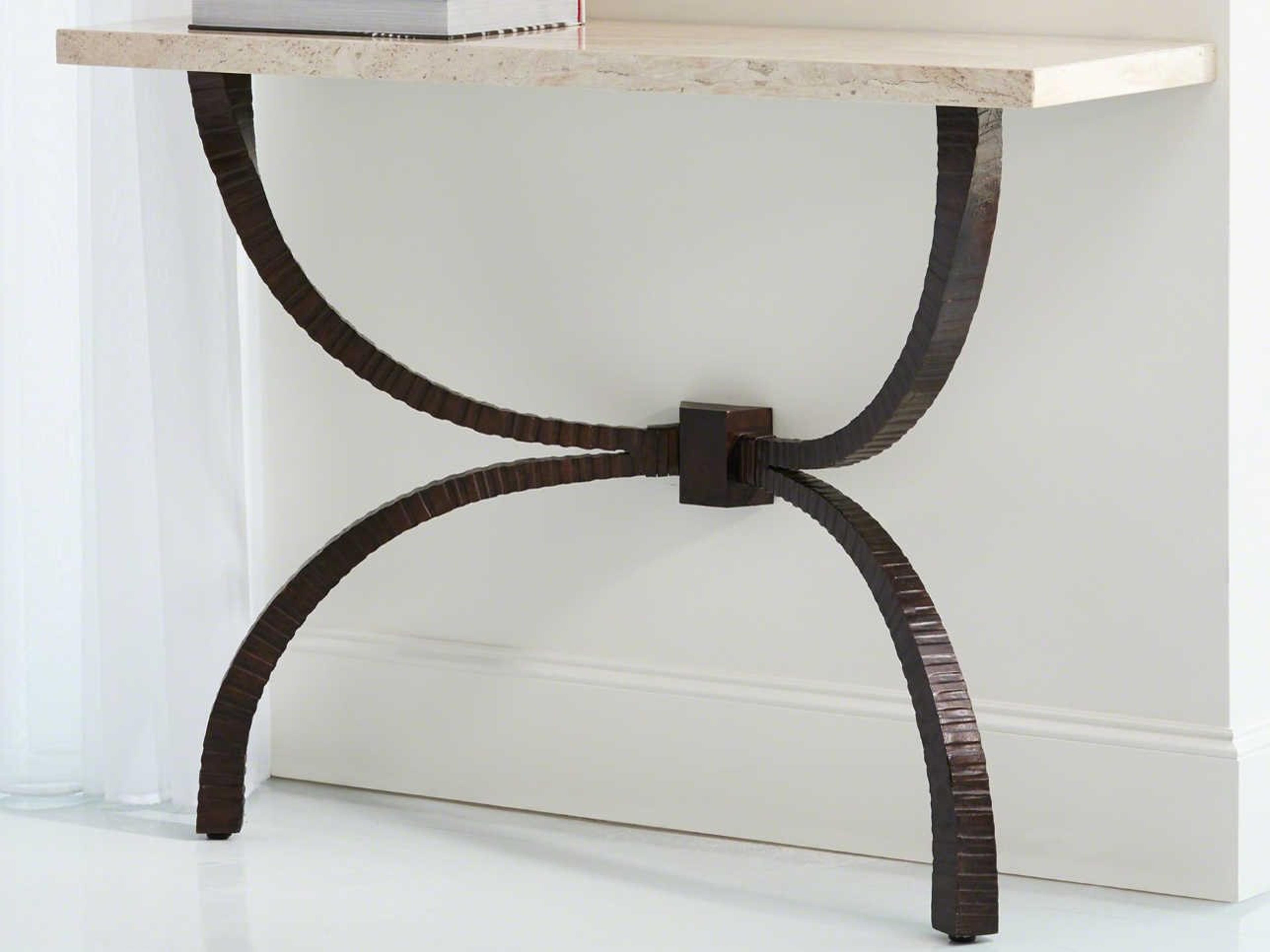 Global Views Rectangular Stone Bronze Console Table
