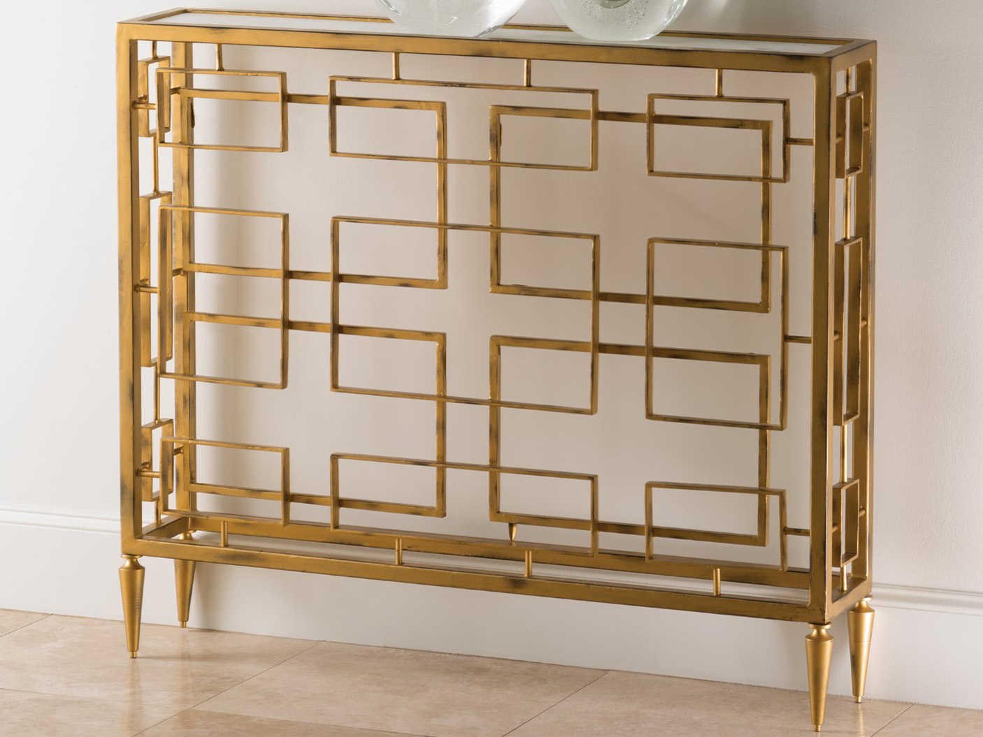 Global Views Rectangular Marble Gold Console Table
