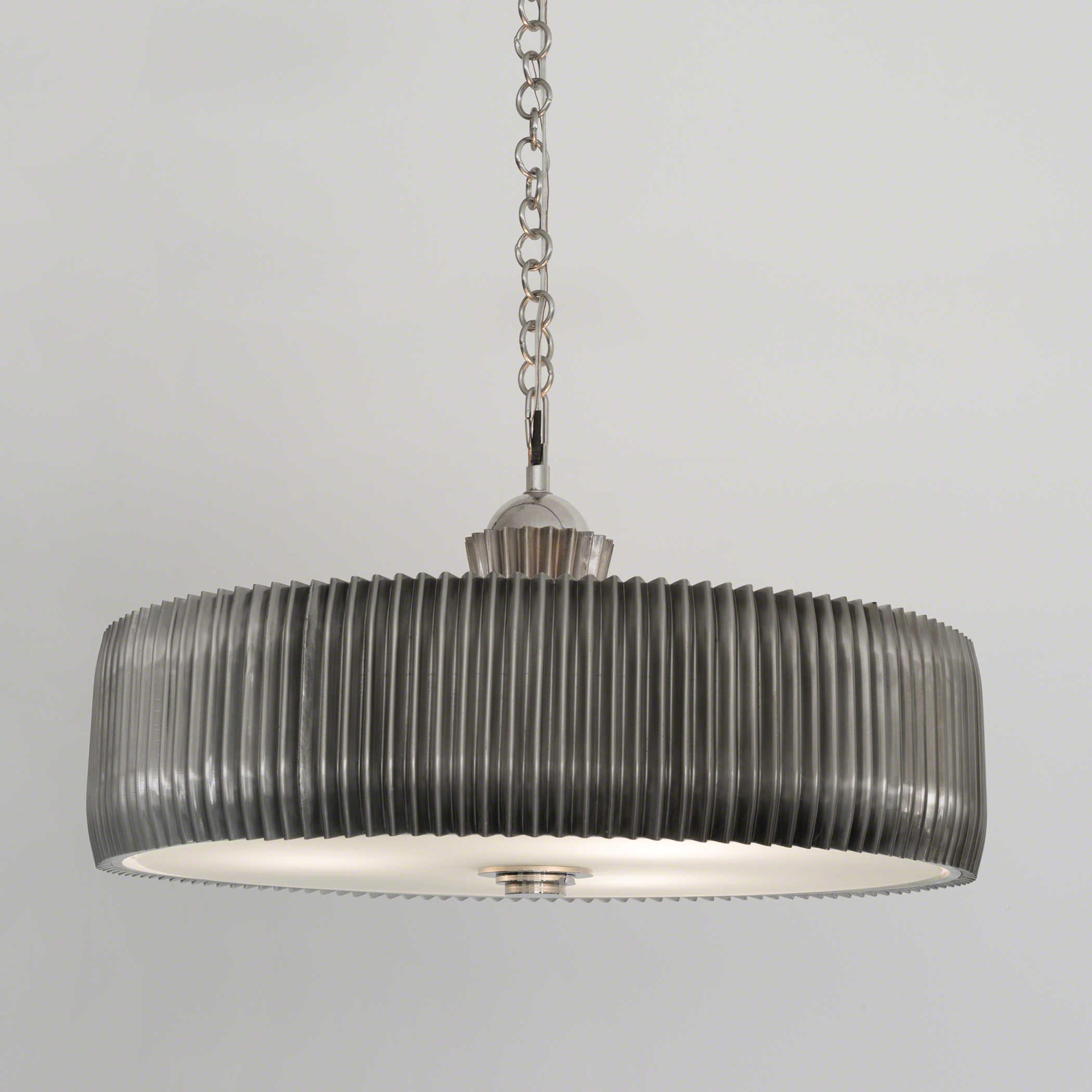 Global Views Crimp 3-Light Nickel Glass Drum Pendant