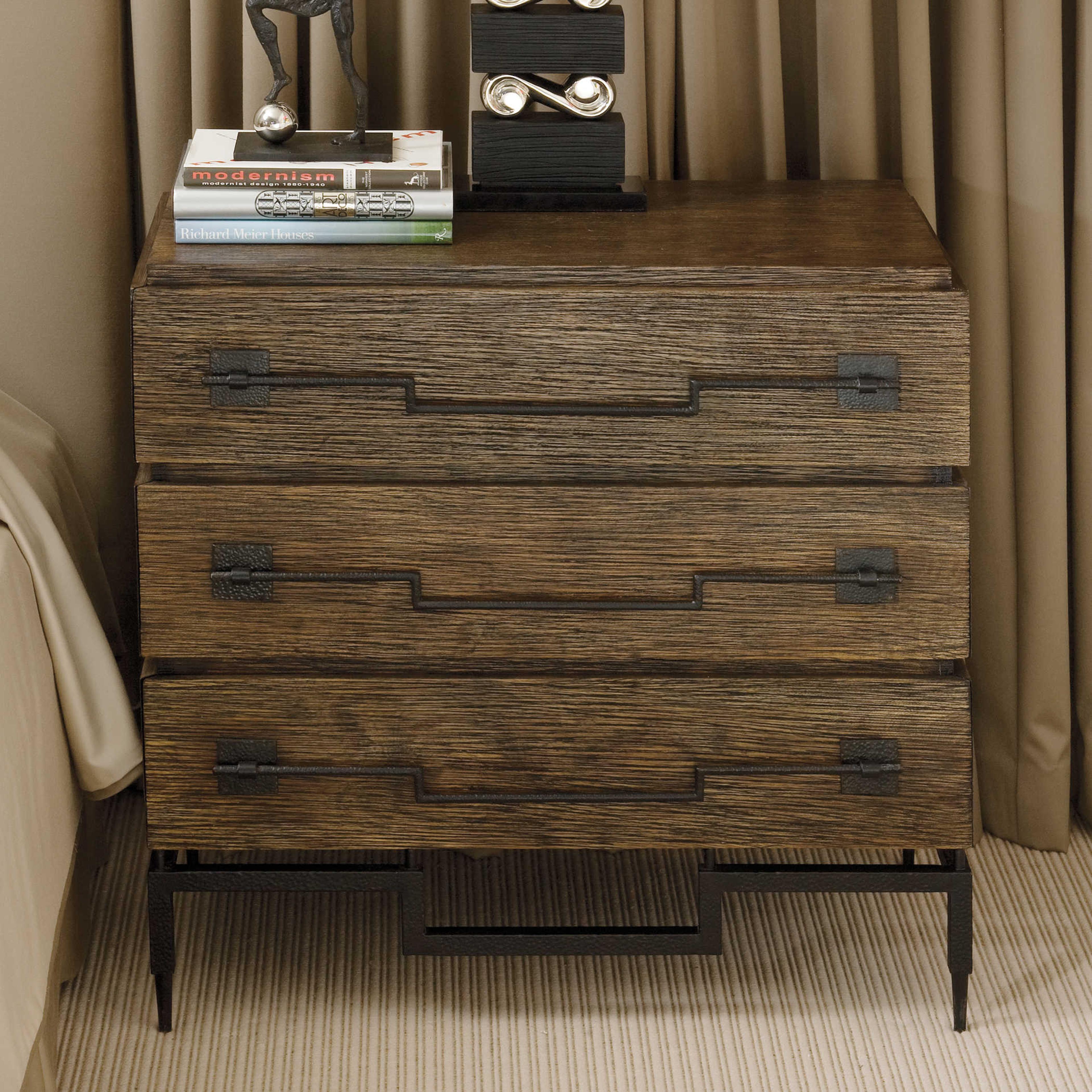 Global Views 3-Drawers Black Mango Wood Chest Nightstand