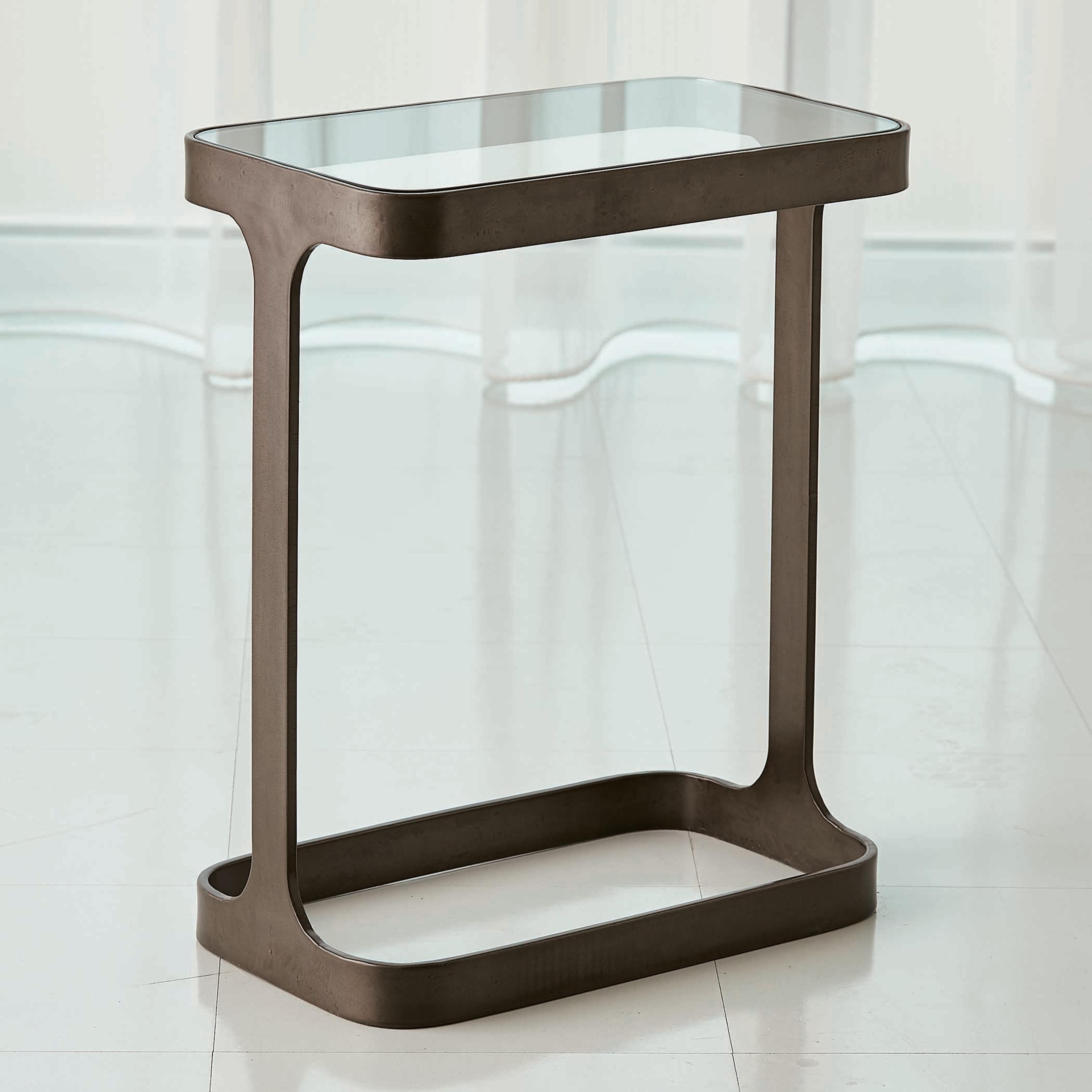 Global Views Rectangular Glass Bronze End Table