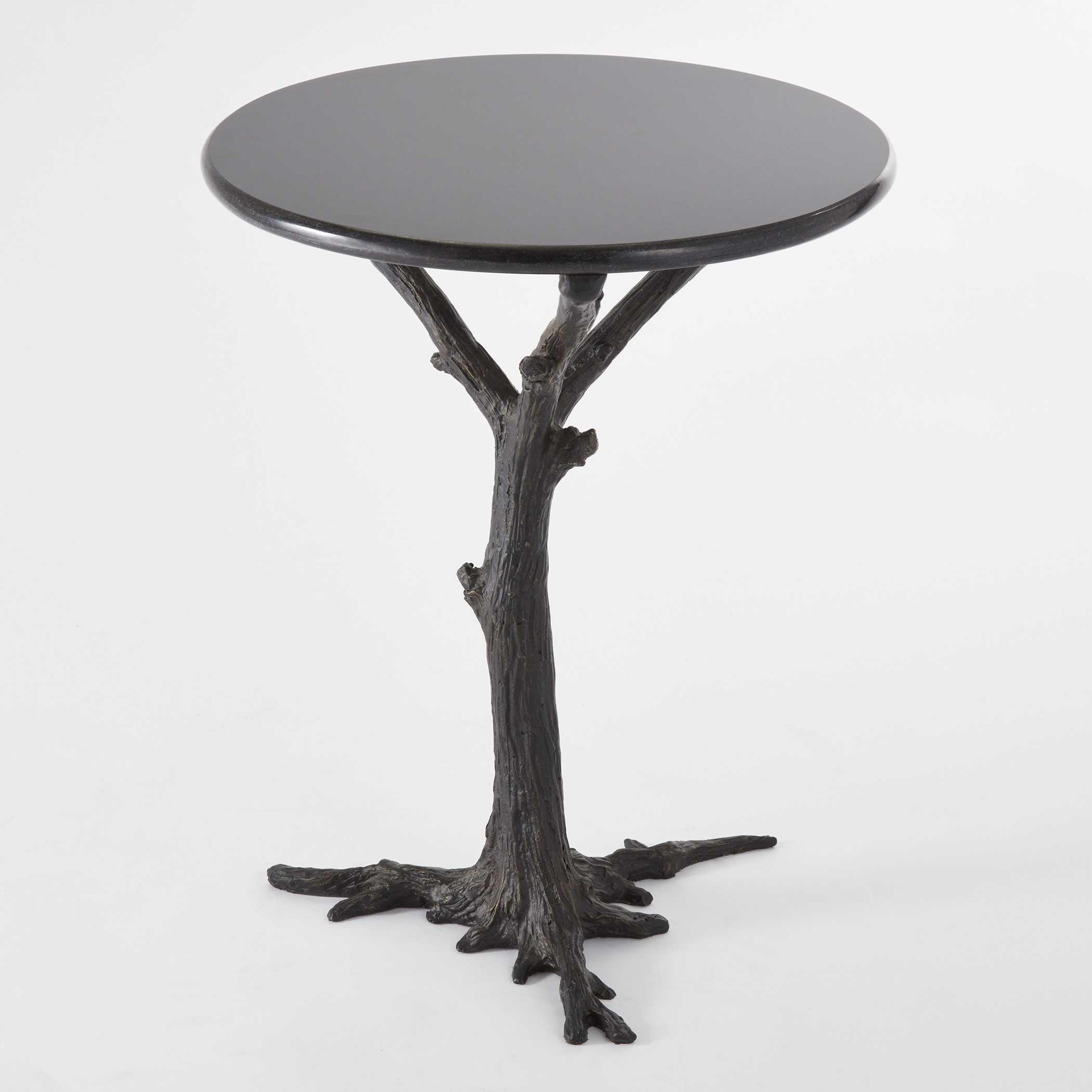 Global Views Round Granite Black Powder Coat End Table