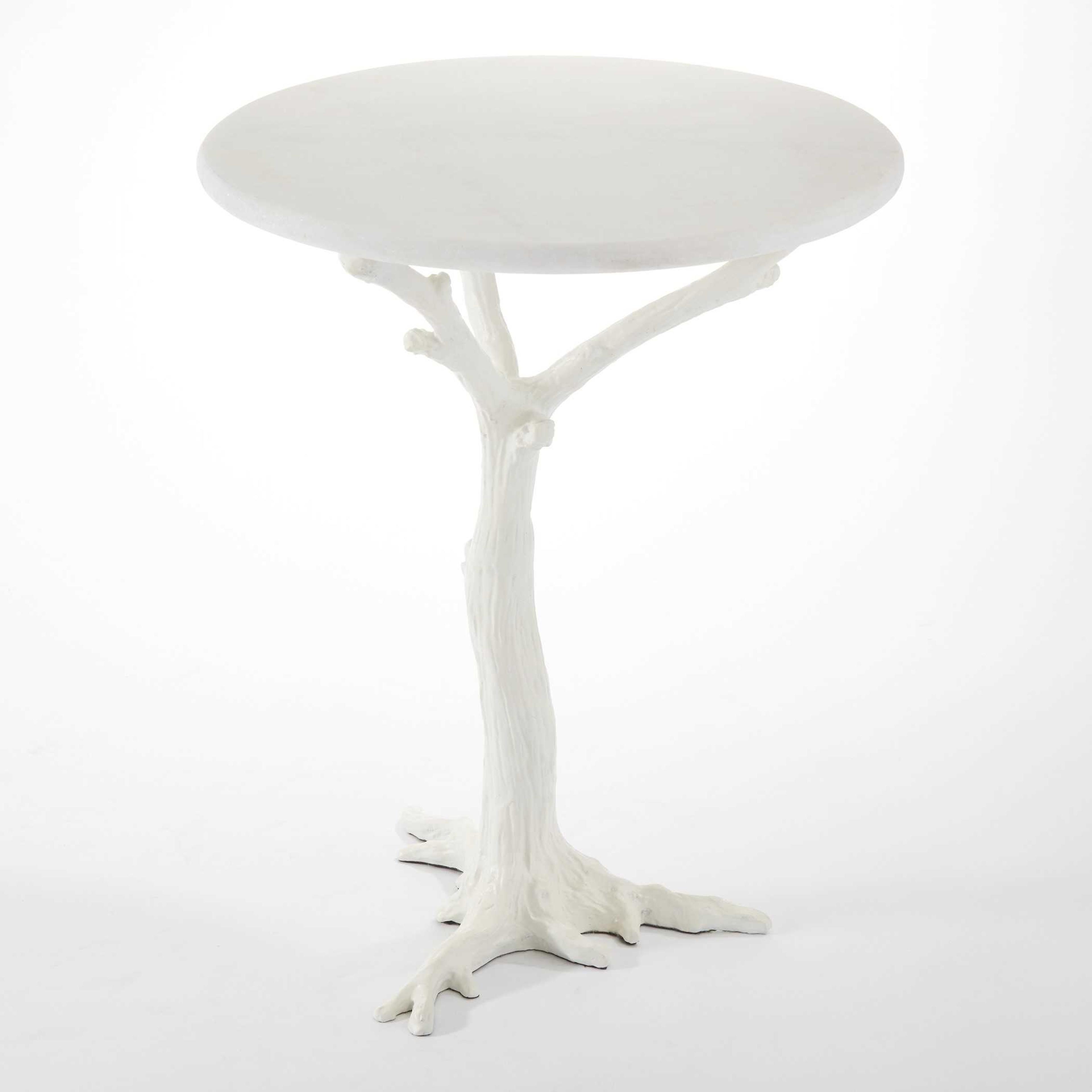 Global Views Round Marble White Powder Coat End Table
