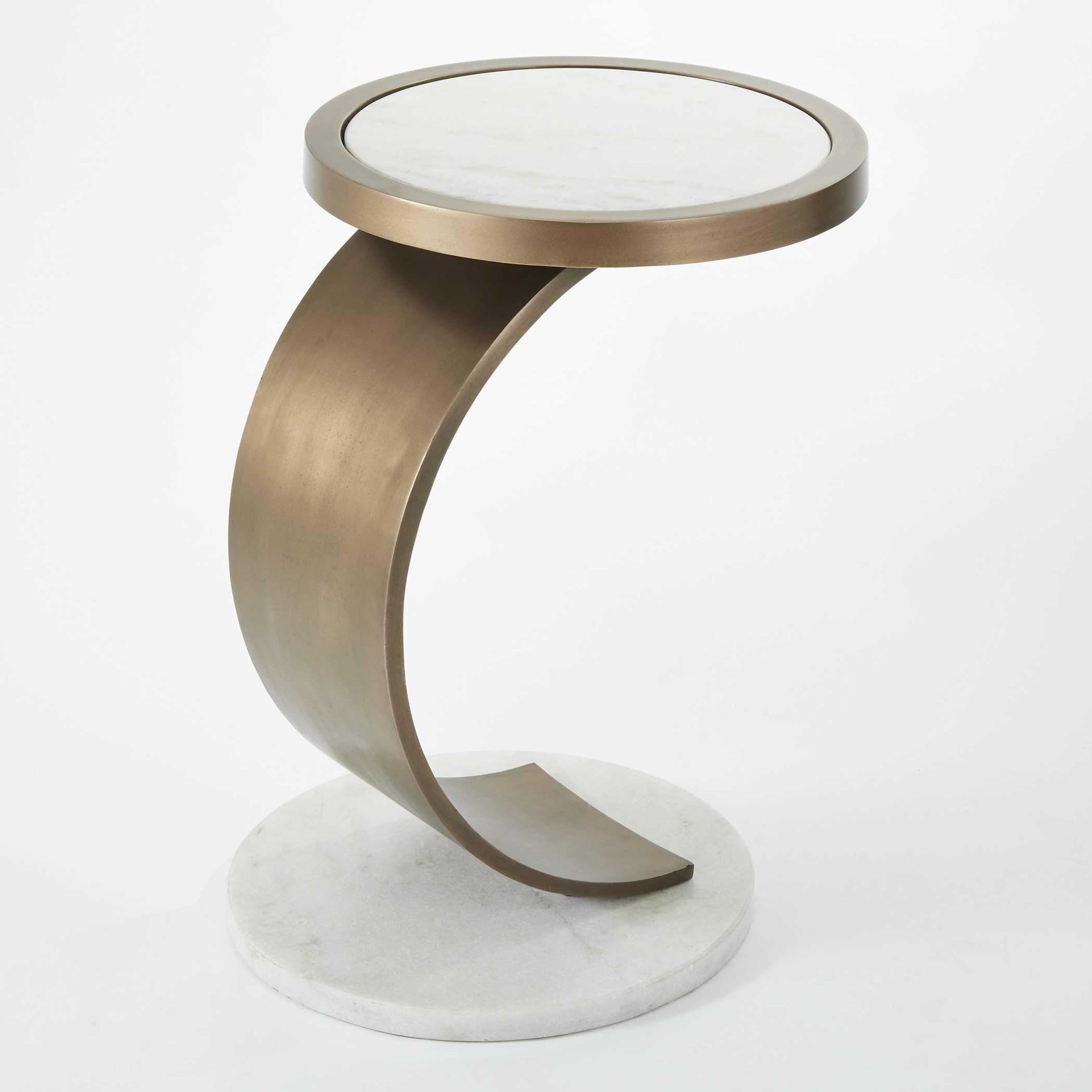 Global Views Round Marble Antique Brass End Table