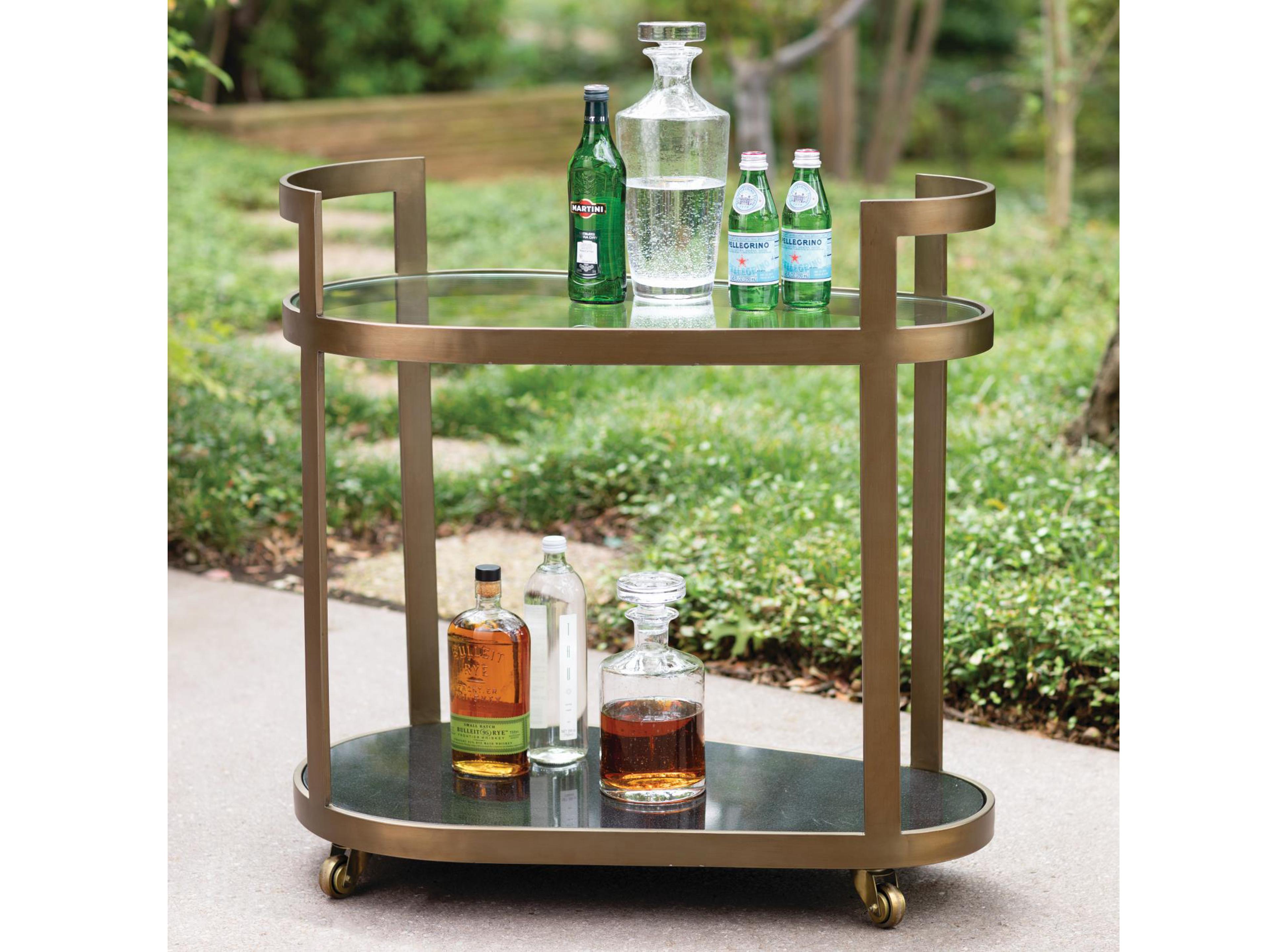 Global Views Glass Clear Antique Brass Bar Cart