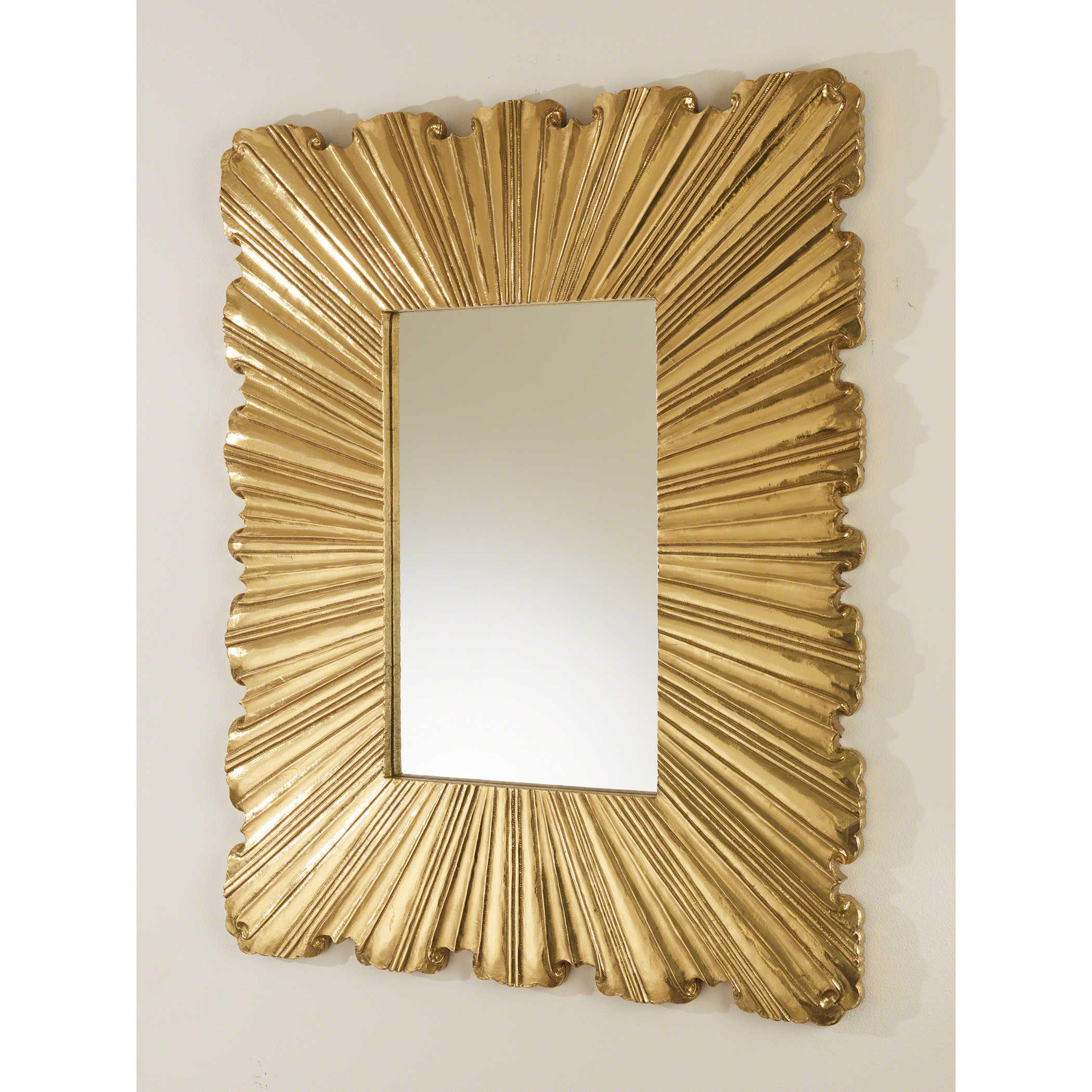 Global Views Linen Fold Brass Rectangular Wall Mirror