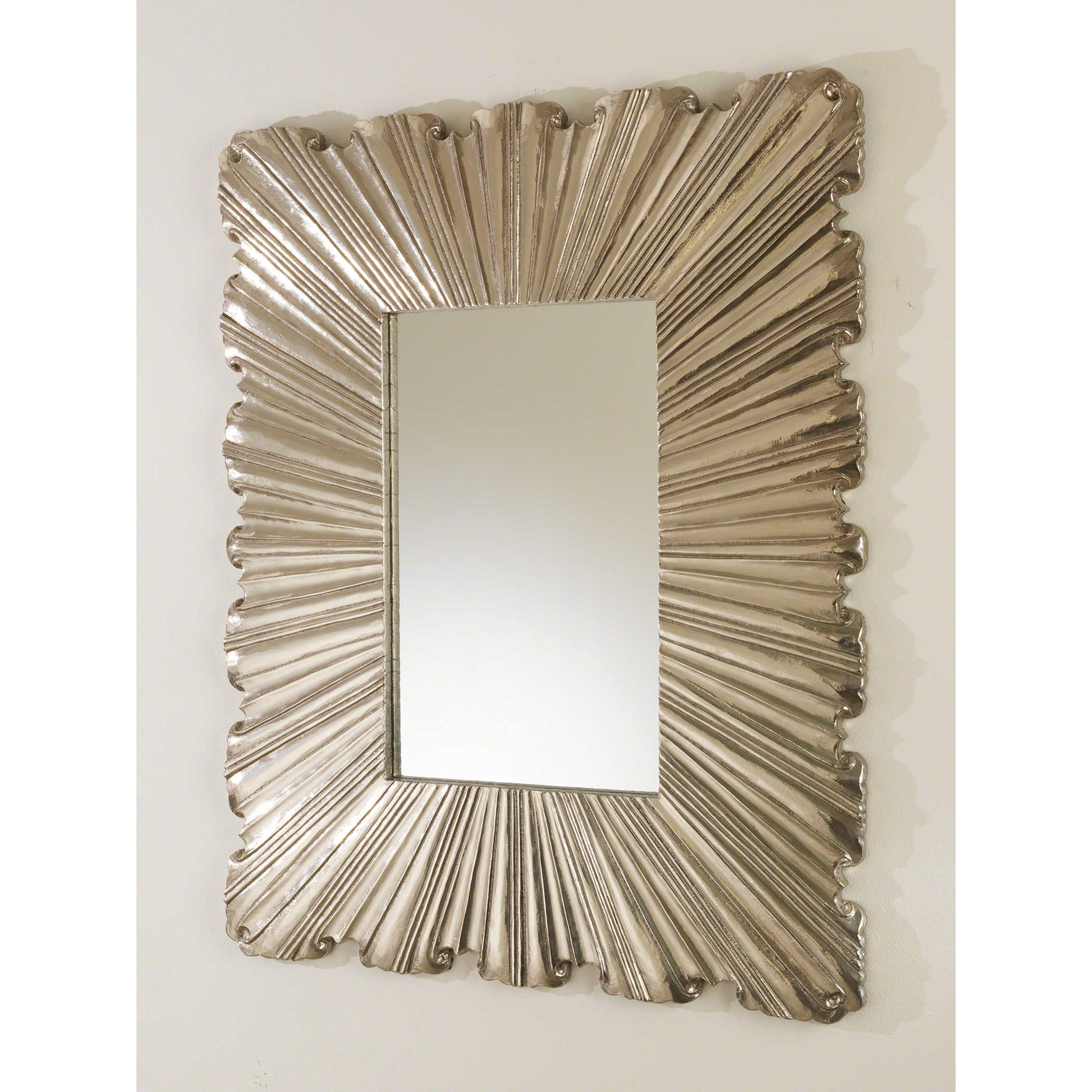 Global Views Linen Fold Silver Rectangular Wall Mirror
