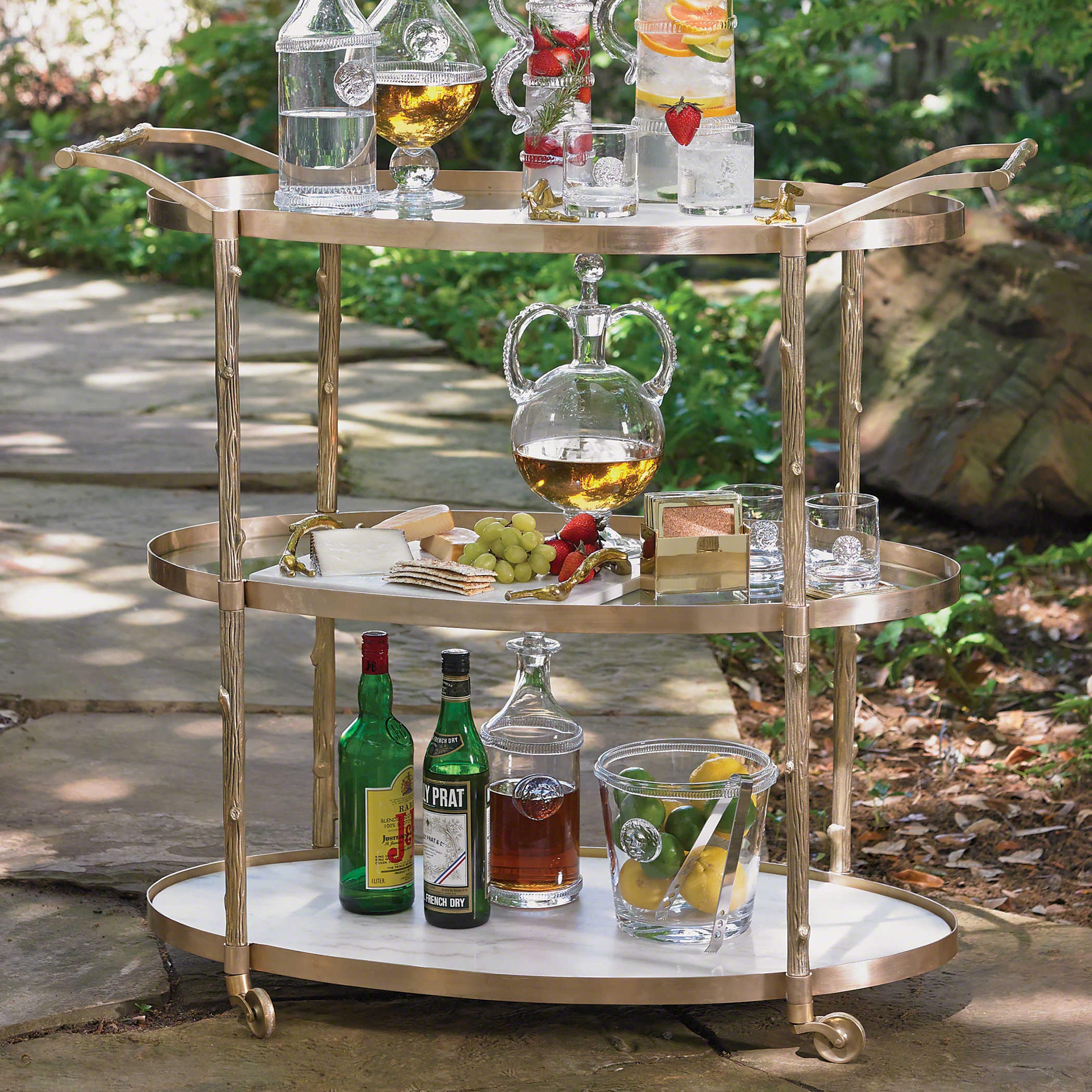 Global Views Arbor Marble Gold Brass Bar Cart