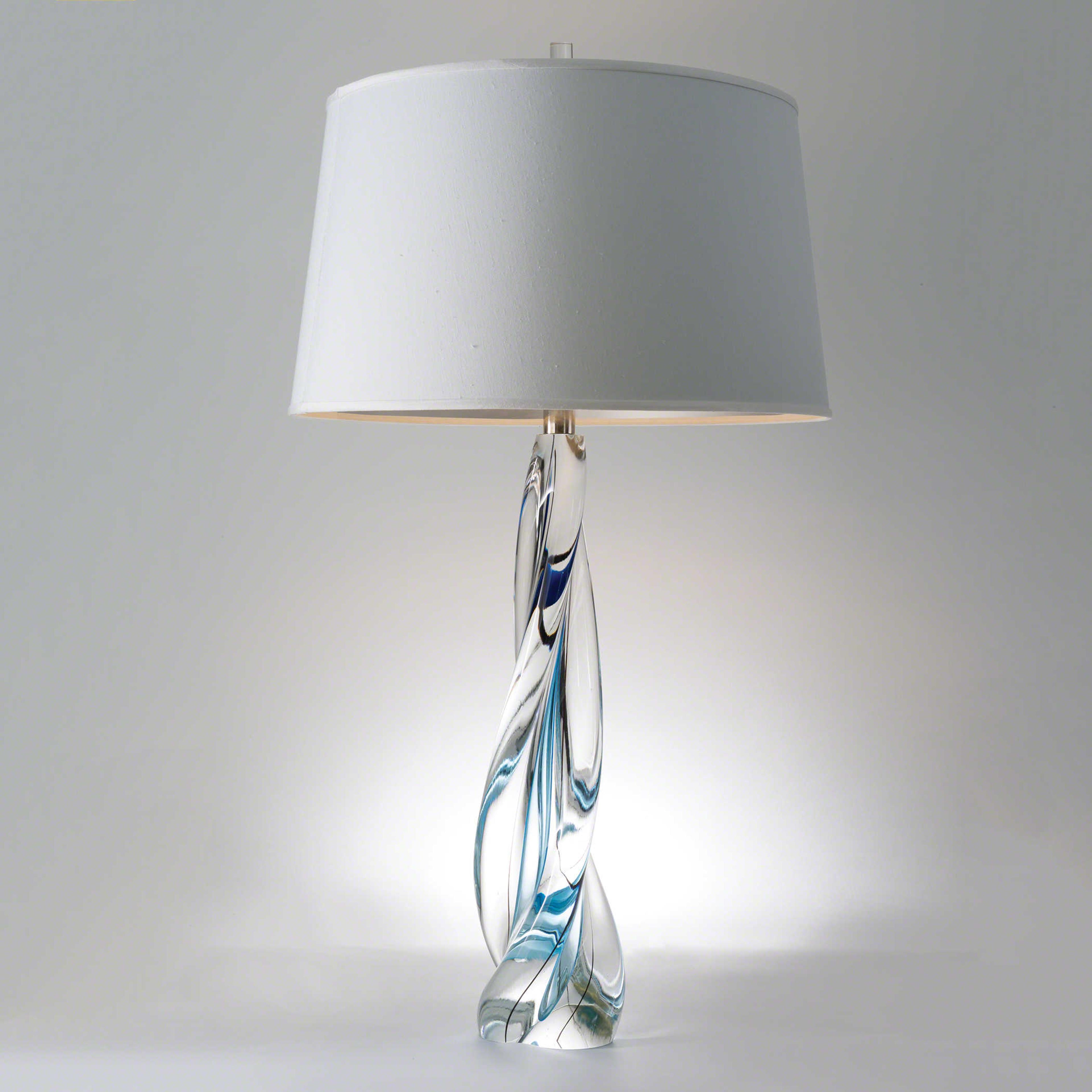 Global Views Ocean Twist Art Glass Clear Buffet Lamp with Silk Shade