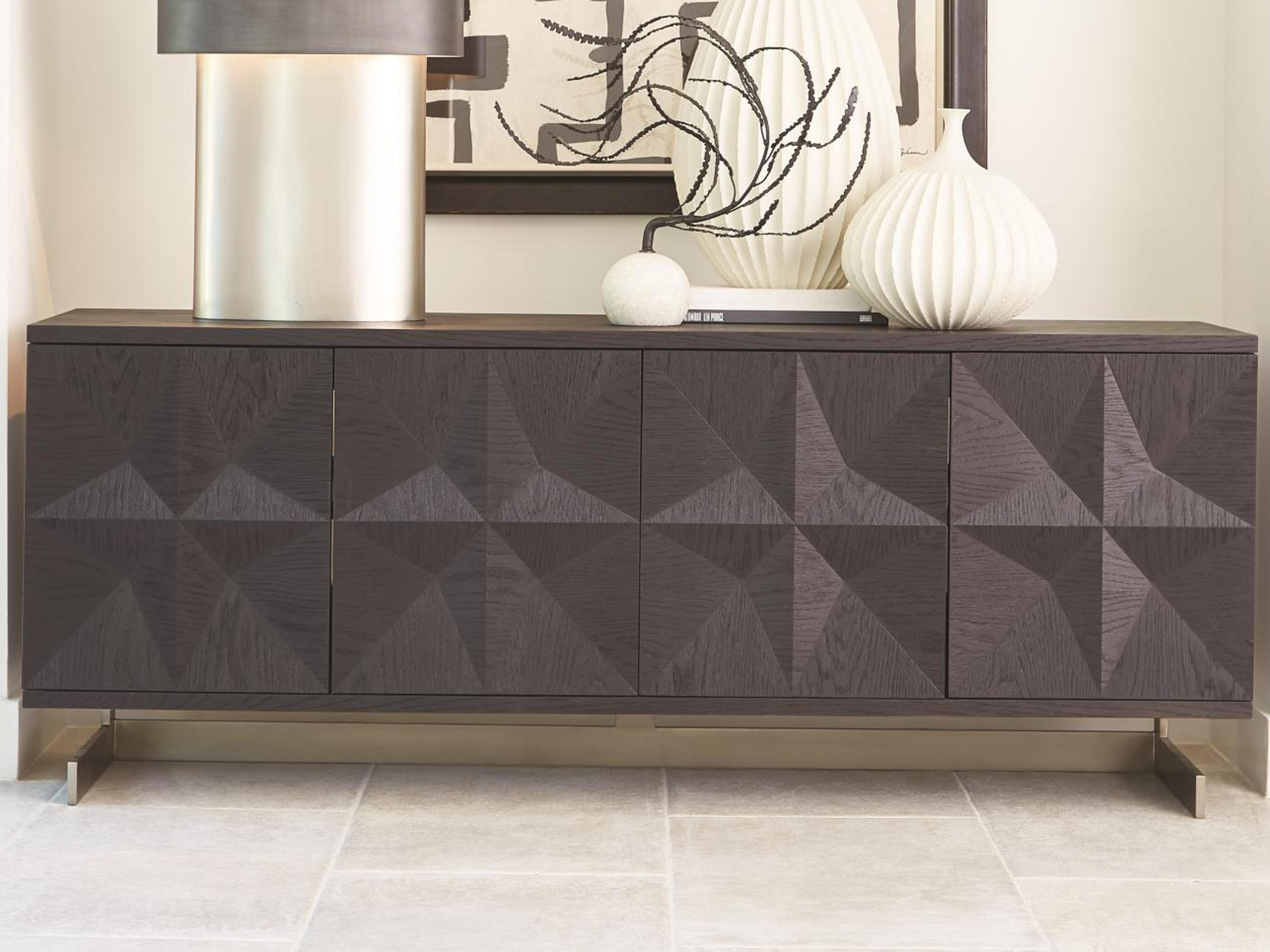 Global Views 72" Oak Wood Light Wire Brush Black Brushed Satin Nickel Media Console